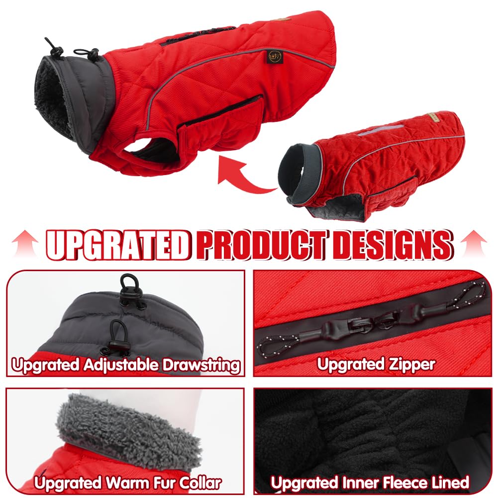 Emust Winter Dog Coat For Medium Boys - Thick Clothes With Harness Hole For Cold Weather, Red, M