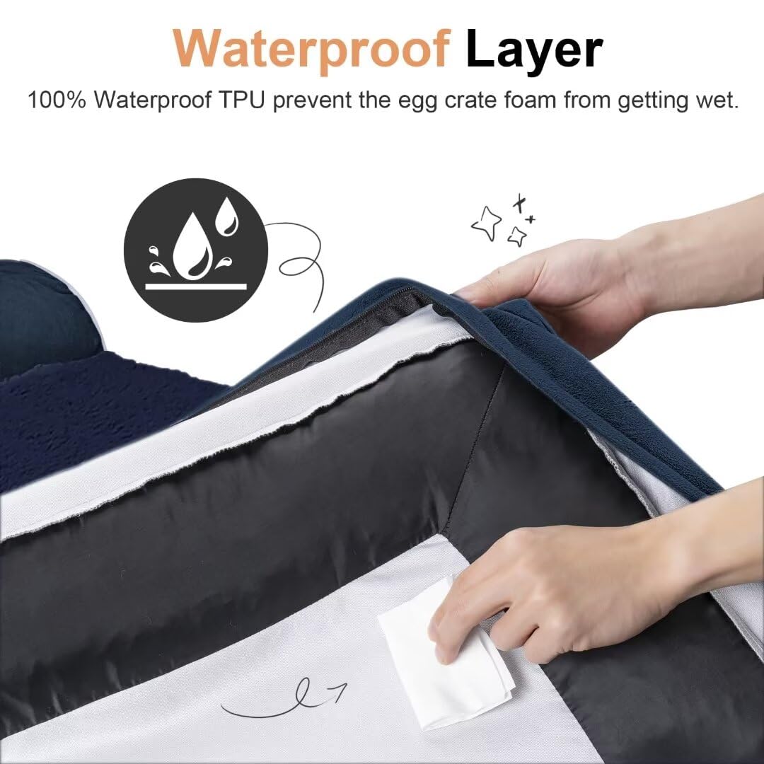 Large Dog Bed Orthopedic Washable: Beds Bolster Xl Bed Big Xlarge Dogs Memory Foam Sofa Couch Waterproof Removable Cover - Navy Blue