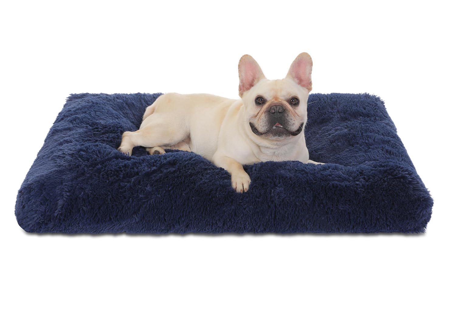 Bedfolks Plush Dog Crate Pad, Washable Dog Kennel Bed 29''X21'', Solid Dark Blue