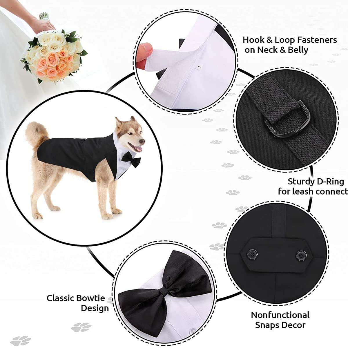Dog Tuxedo And Bandana Set, 2 Pack Pet Costume Puppy Formal Party Suit, Dog Clothes For Small Medium Large Dogs, Dog Prince Bow Tie Shirt Dog Wedding Attire For Golden Retriever Samo Bulldogs (Xl)