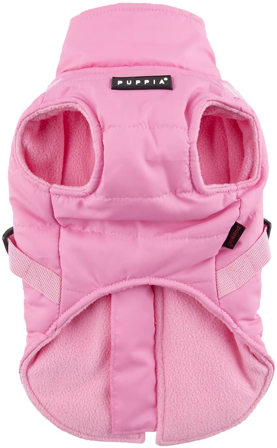 Puppia Mountaineer Winter Dog Coat With Integrated Harness No Pull Cold Weather Waterproof Warm Fleece Back Zipper For Small & Medium Dog, Pink, Medium