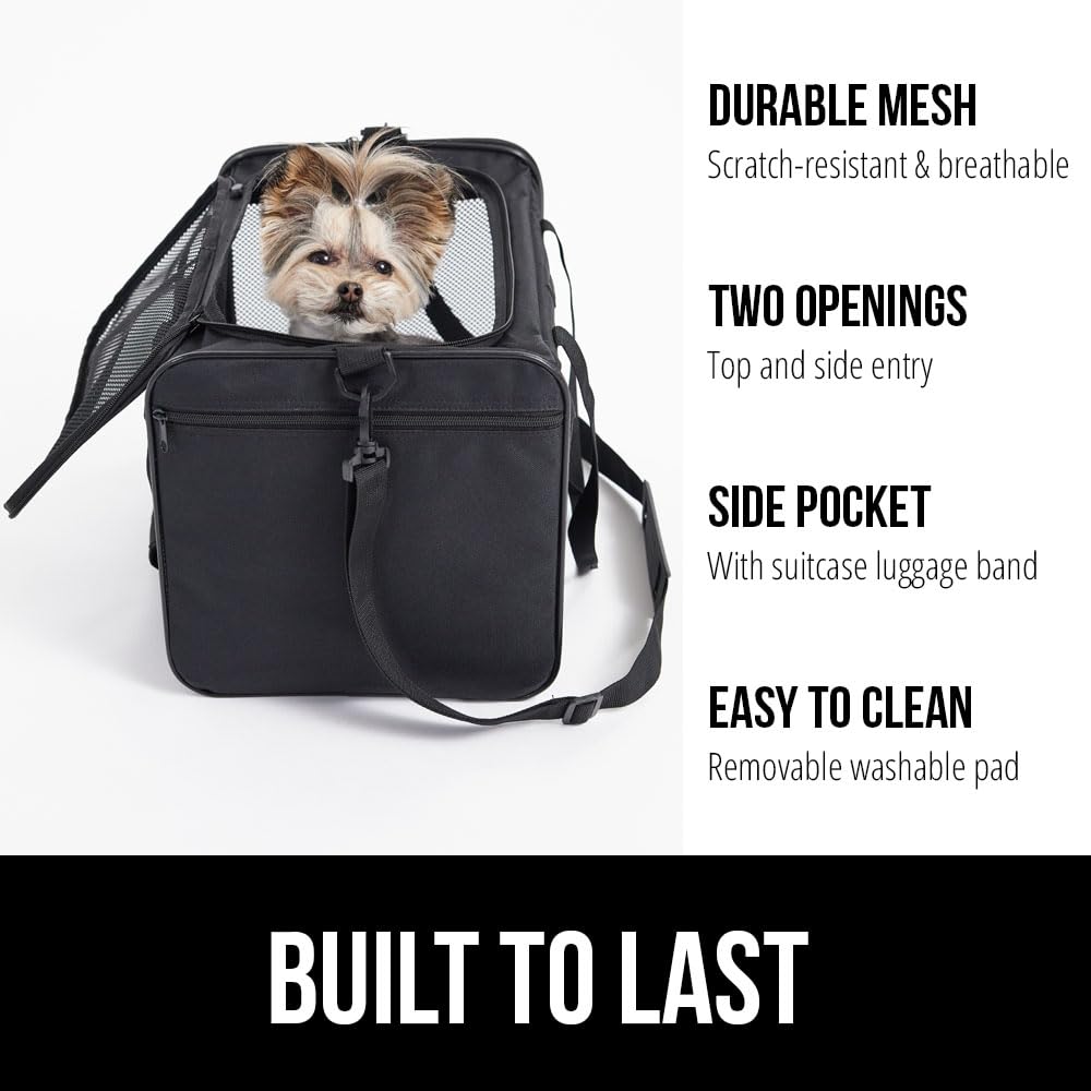 Gorilla Grip Airline Travel Cat Carrier Bag Up To 15 Lbs, Breathable Mesh Collapsible Pet Carriers For Small, Medium Cats, Small Dogs, Puppies, Portable Kennel With Soft Washable Waterproof Pad, Black