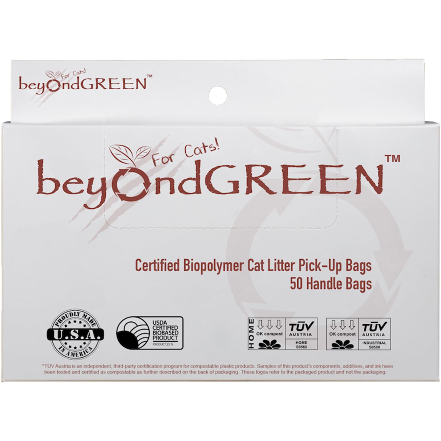Beyondgreen Plant-Based Cat Litter Poop Waste Pick-Up Bags With Handles - 50 Bags - 8 In X 16 In