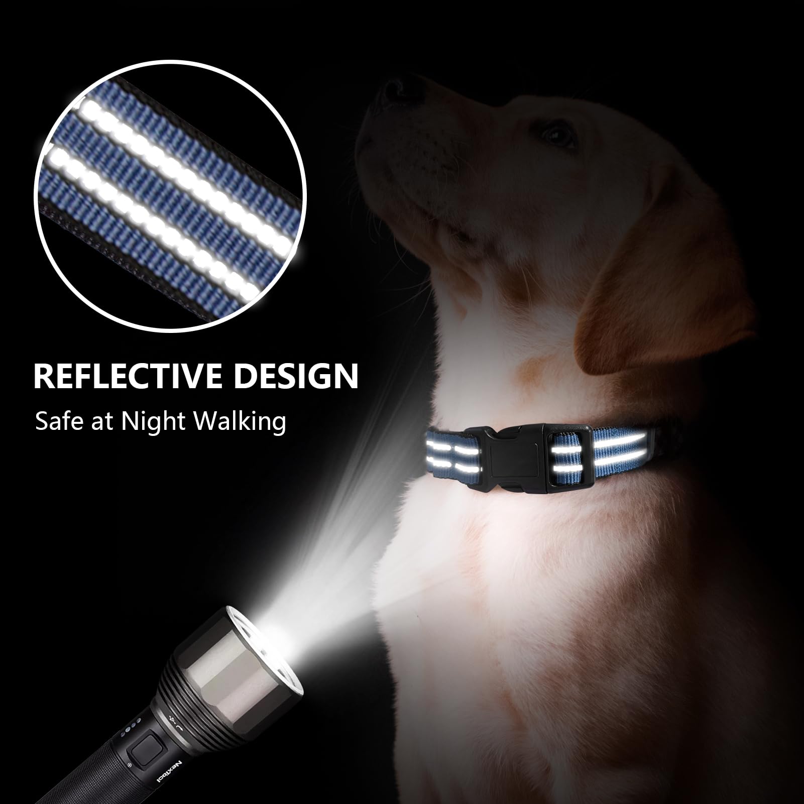 Joyeeiioo Martingale Dog Collar, Adjustable Nylon Reflective Collar With Quick Release Buckle (Grey Blue, Small)