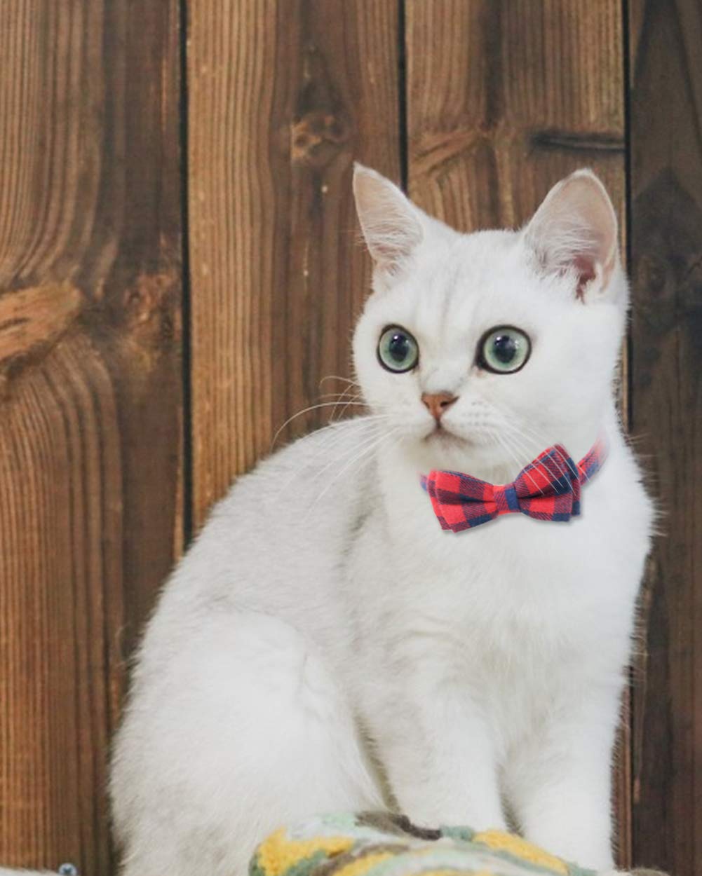 Joytale Upgraded Cat Collar With Bells, Breakaway Cat Collars With Bow Tie, 1 Pack Girl Boy Safety Plaid Kitten Collars, Red