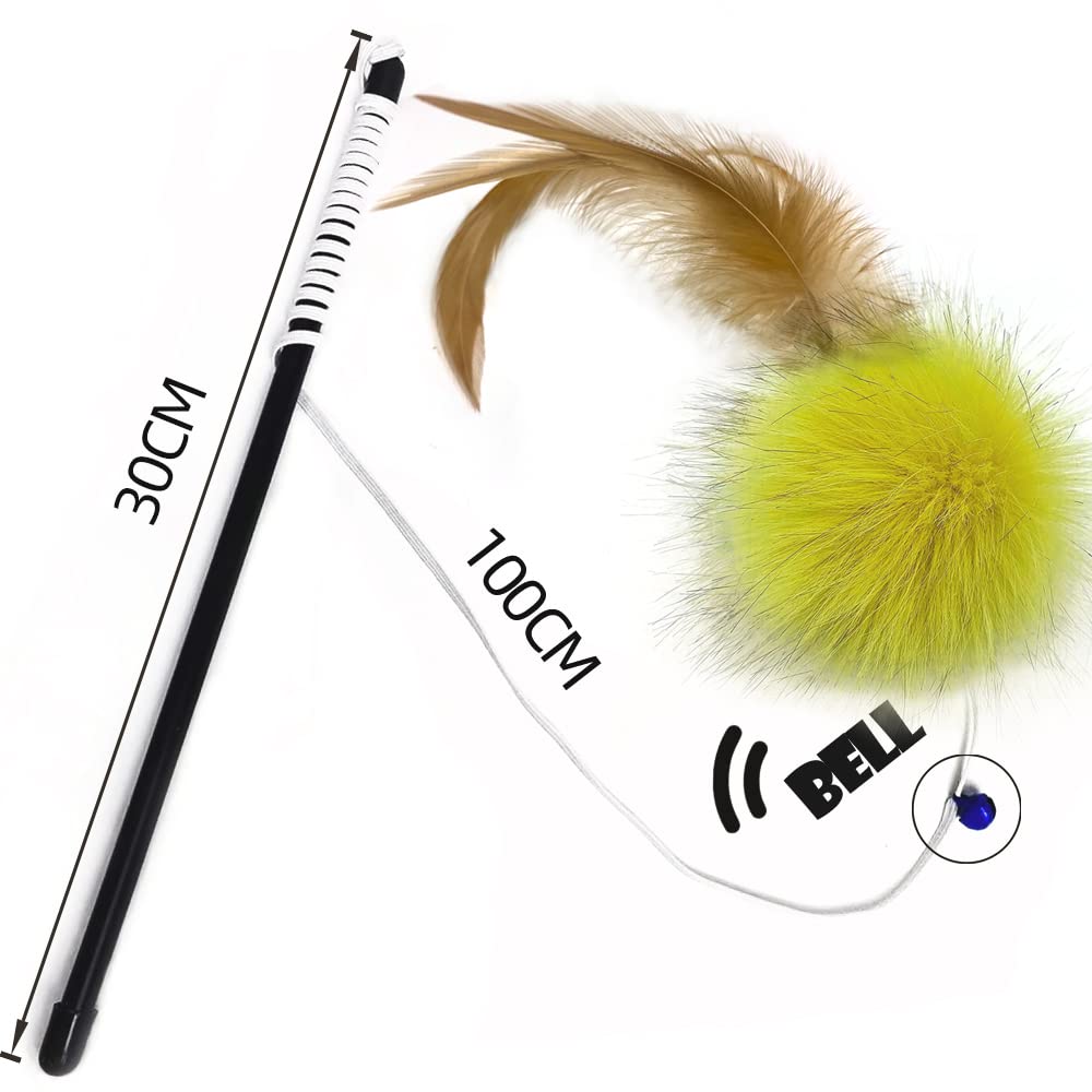 Azoffyiu Cat Toys - Rainbow Wand, Feather Flips Plush Ball, Interactive Feather Teaser For Kitten Exercise - 3 Pack