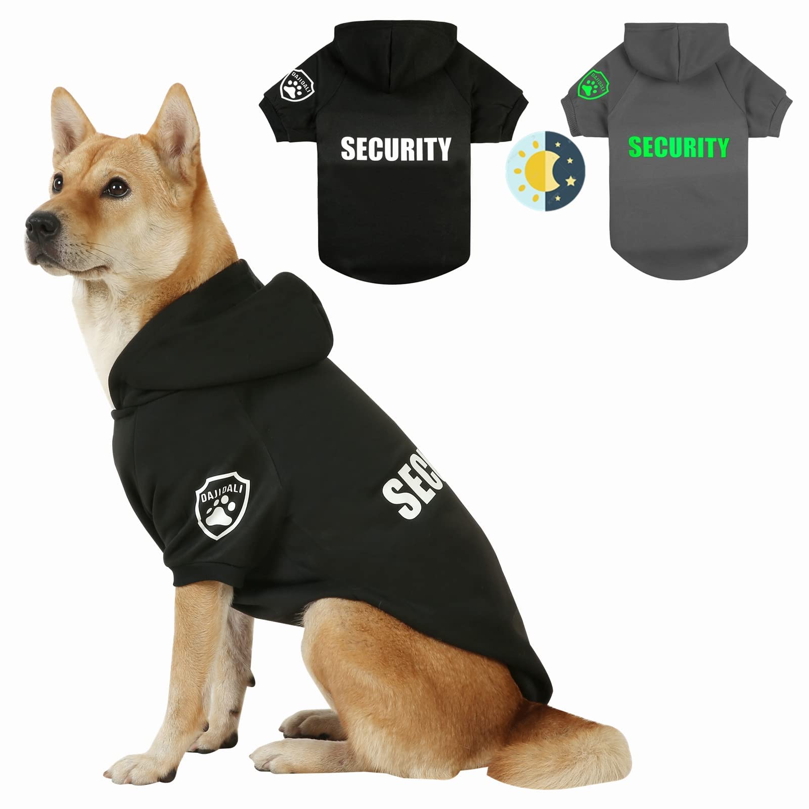 Dog Security Hoodie With Glow-In-The-Dark Prints Dajidali Dog Clothes Apparel Winter Sweatshirt Warm Sweater Jacket Coat Hoodie 