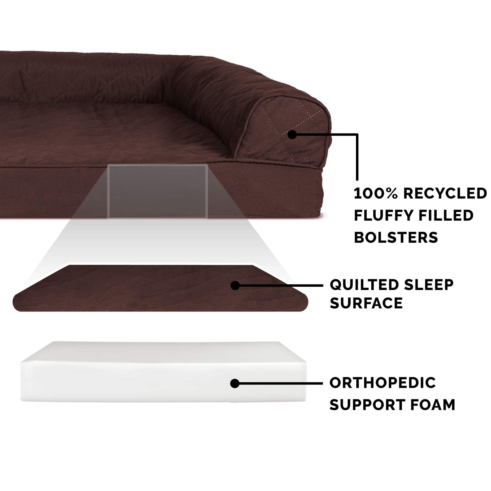 Furhaven Orthopedic Dog Bed for Large Dogs w/ Removable Bolsters & Washable Cover, For Dogs Up to 125 lbs - Quilted Sofa - Coffe