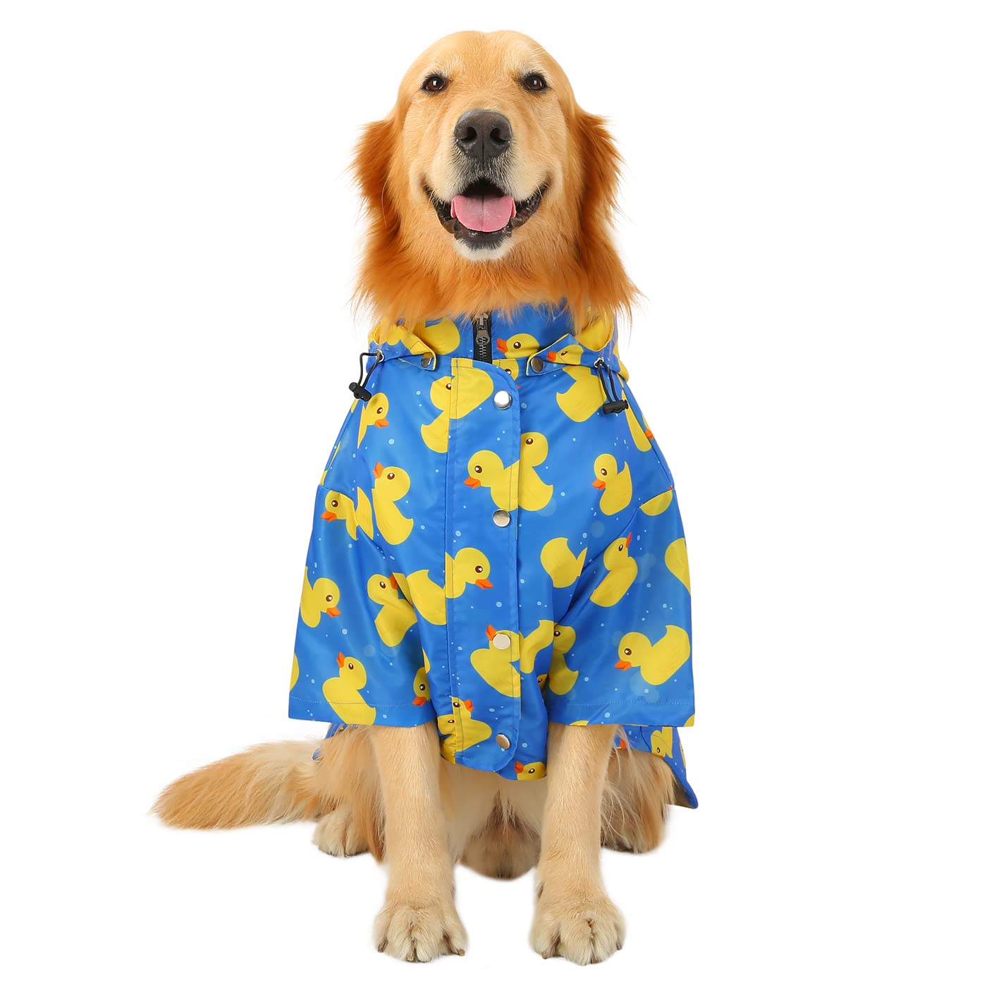 Hde Dog Raincoat Double Layer Zip Rain Jacket With Hood For Small To Large Dogs Ducks Blue - 2Xl