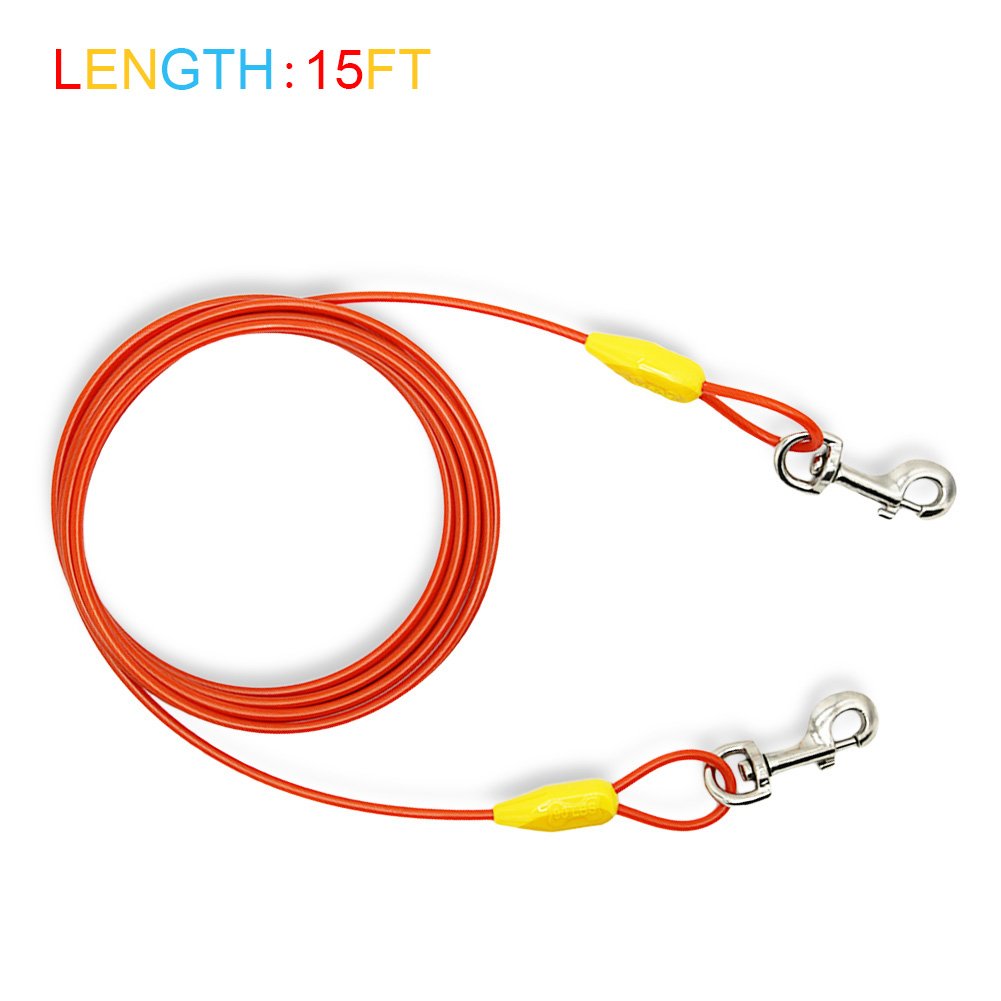 Petest 15Ft Tie-Out Cable With Crimp Cover For Large Dogs Up To 90 Pounds