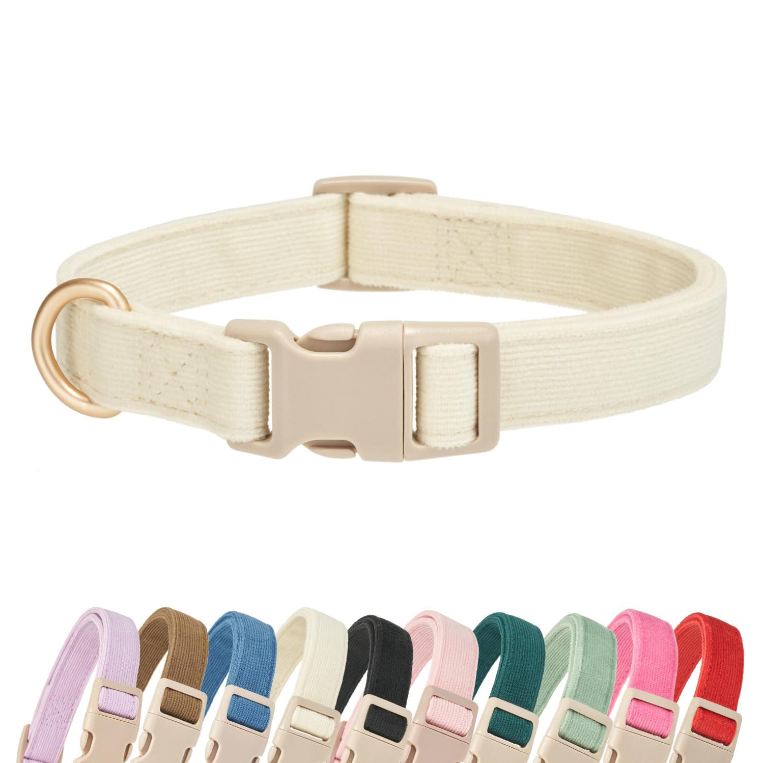 Yudote Soft Cotton Dog Collar Adjustable Corduroy Dog Collars For Small Medium Large Dogs(White,Medium)