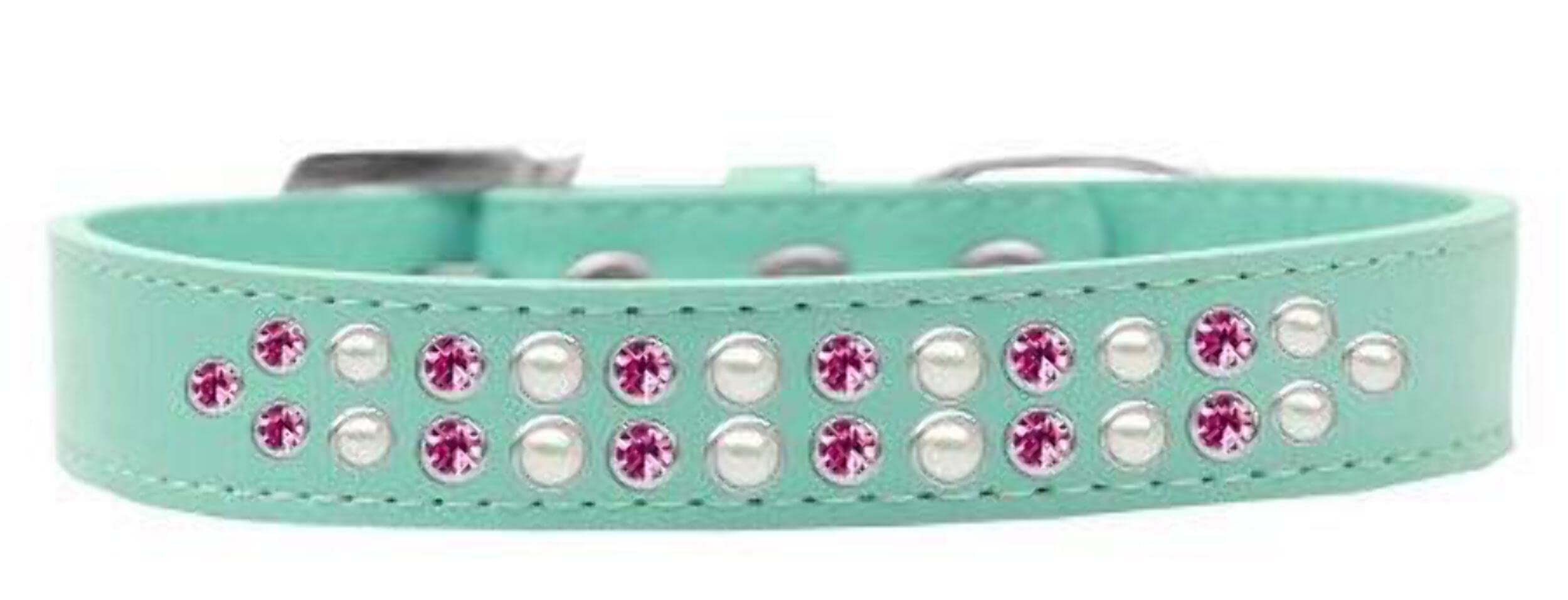 Mirage Pet Products Two Row Pearl and Pink Crystal Ice Cream Dog Collar, Size 16, Blue
