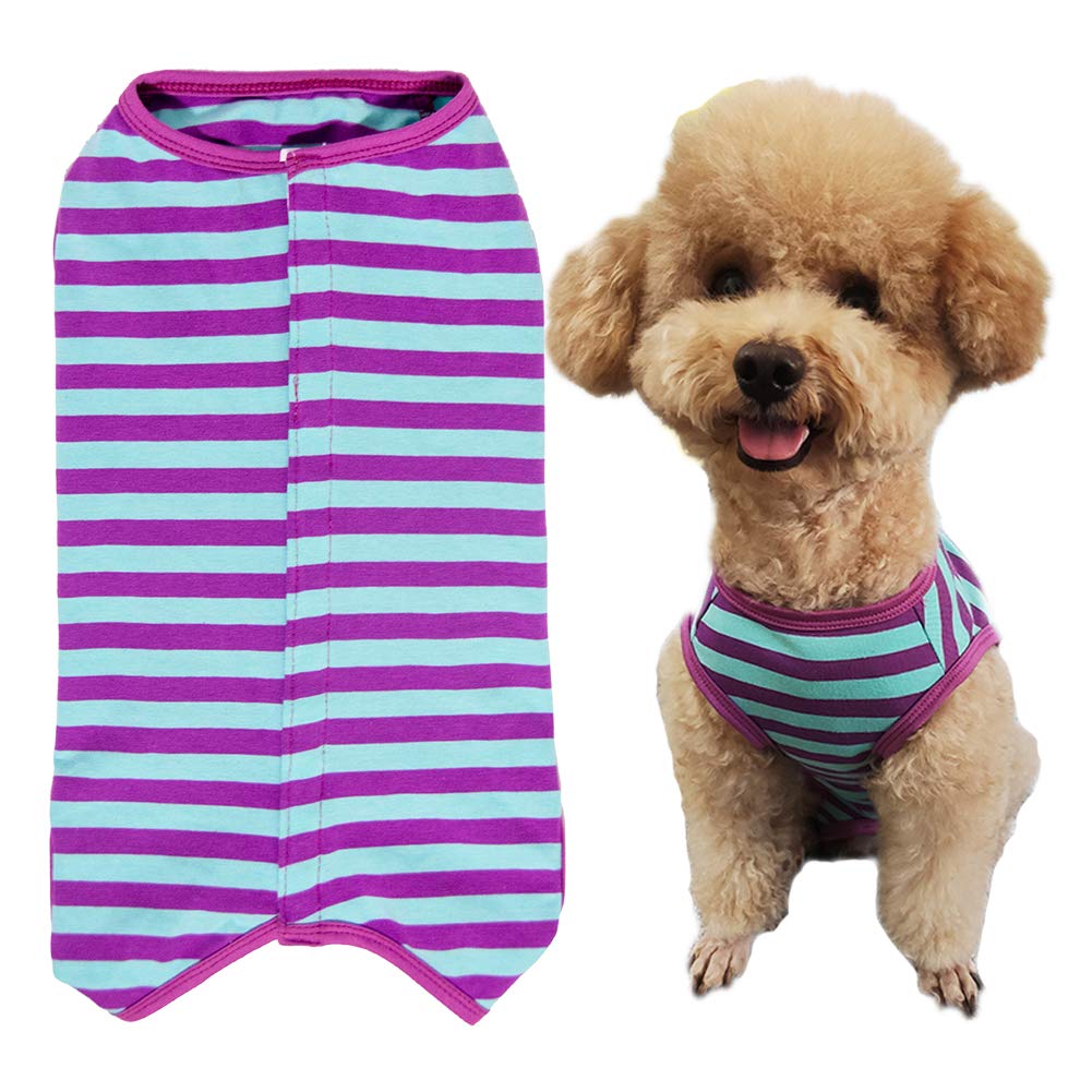 Dog’S Recovery Suit Post Surgery Shirt For Puppy, Wound Protective Clothes For Little Animals(Purple Blue Stripe-M)