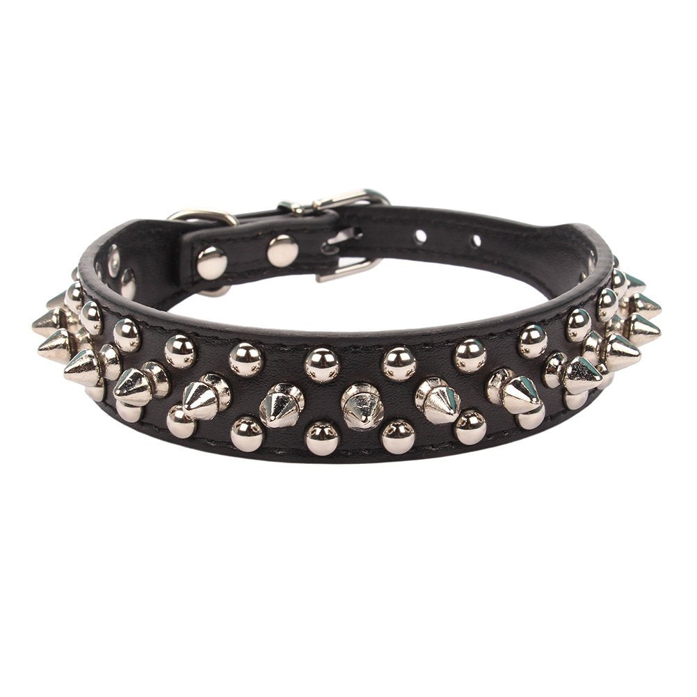 Aolove Mushrooms Spiked Rivet Studded Adjustable Pu Leather Pet Collars For Cats Puppy Dogs (Large, Black)