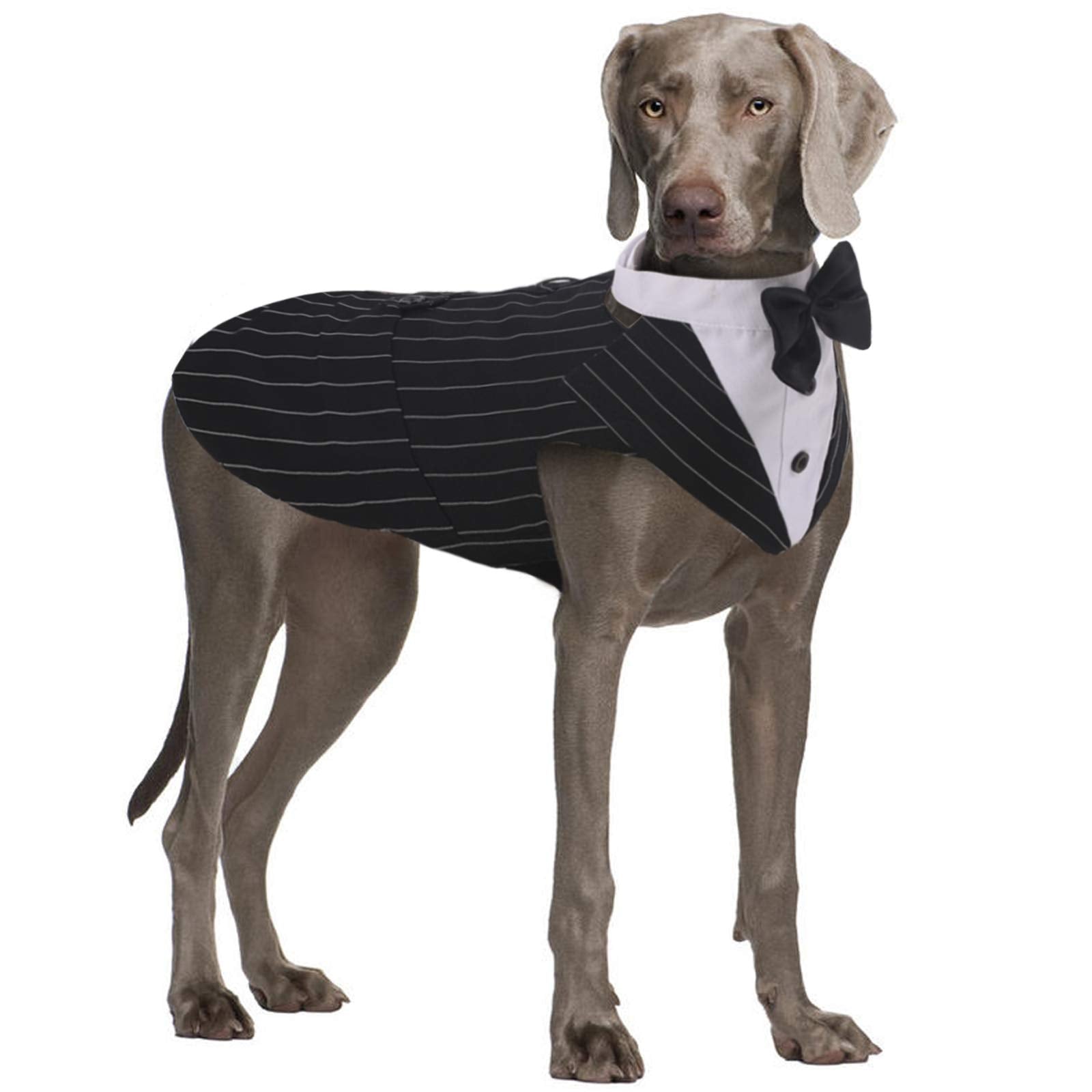 Qbleev Dog Tuxedo For Large Dogs, Dog Suit And Bandana Set, Dog Wedding Outfit With Bow Tie, Formal Dog Tux Dog Costume Halloween Dog Christmas Outfit For Birthday Party Cosplay, Stripe 2Xl