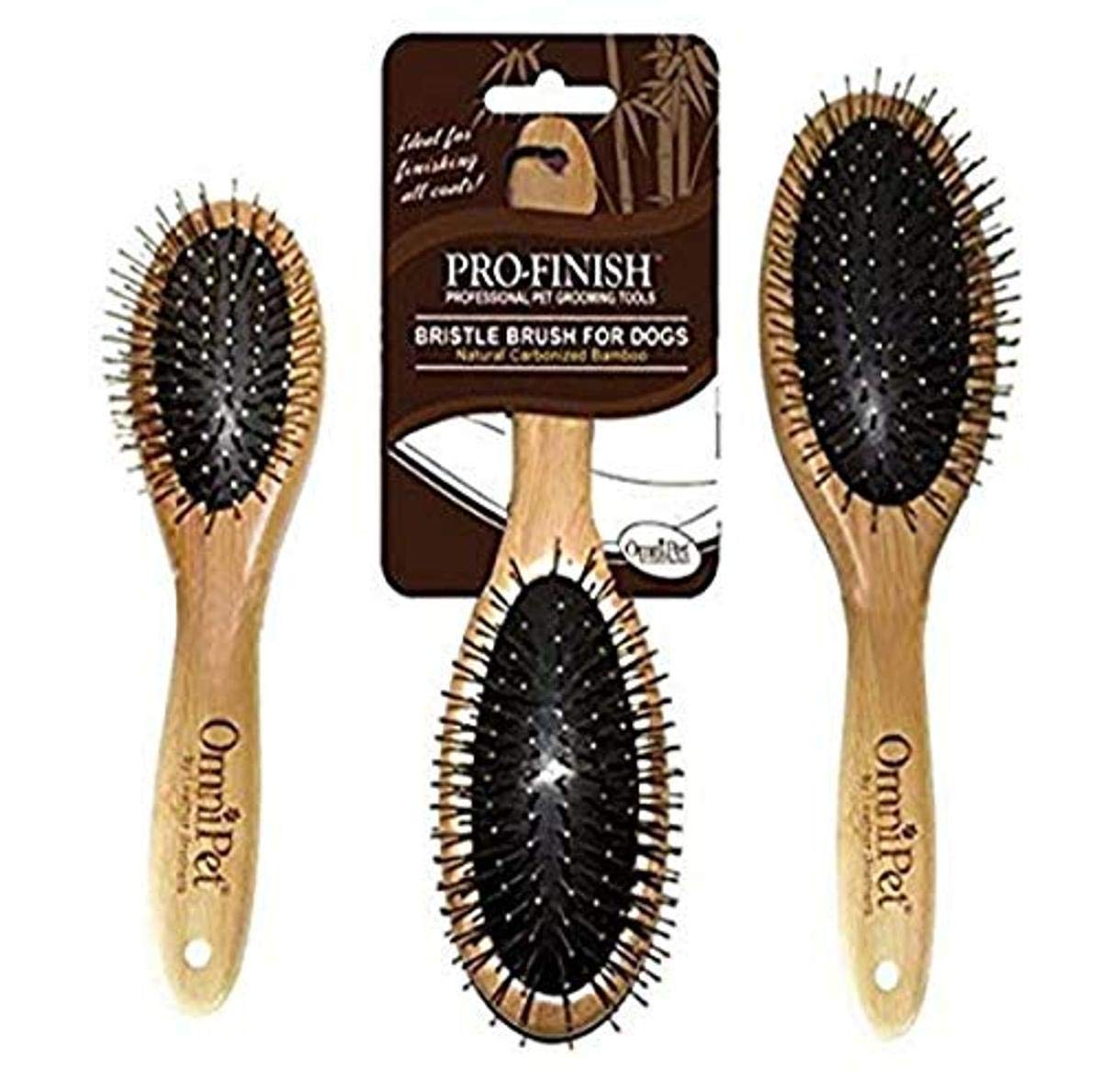 Omnipet Pro-Finish Bristle And Pin Grooming Brush Combination With Carbonized Bamboo Handle, Large, 9'