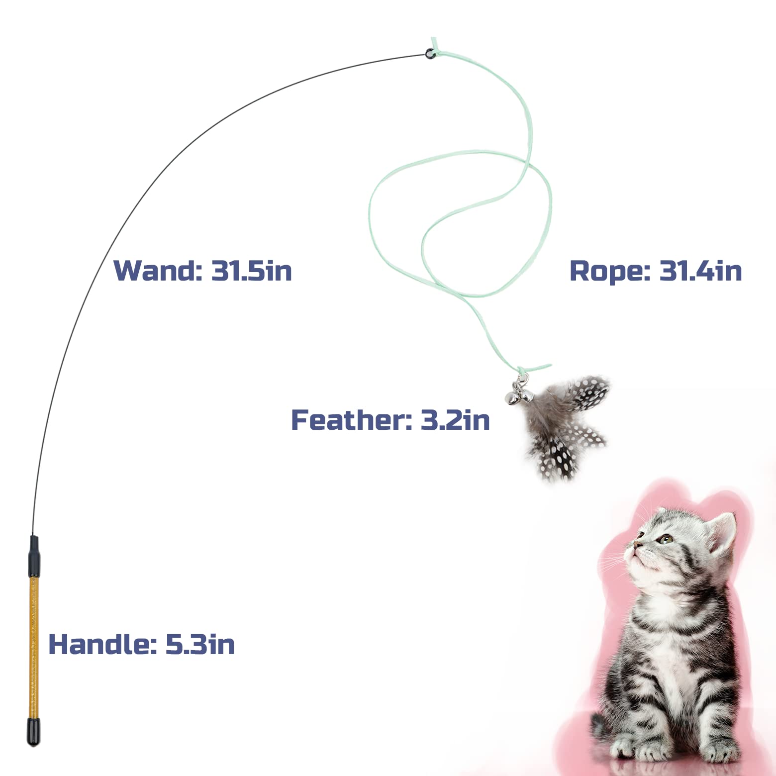 FUPUSUN Cat Feather Toys, Interactive Cat Toys Kitten Toys, 2PCS Elasticity Cat Wand Toy and 7PCS Feathers Refills, Cat Toys for