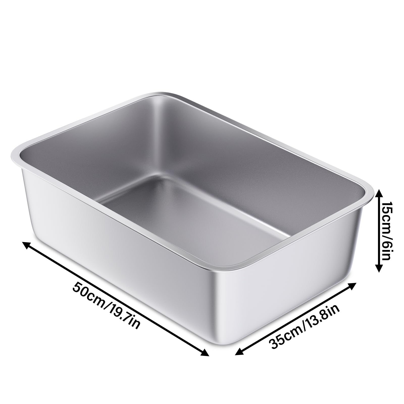 LEGOURNS Stainless Steel Litter Box - Large 20"x14"x6", High Sided, Easy Clean, Silver, Model BC-sp503515-PO for Adult Cats/Kittens