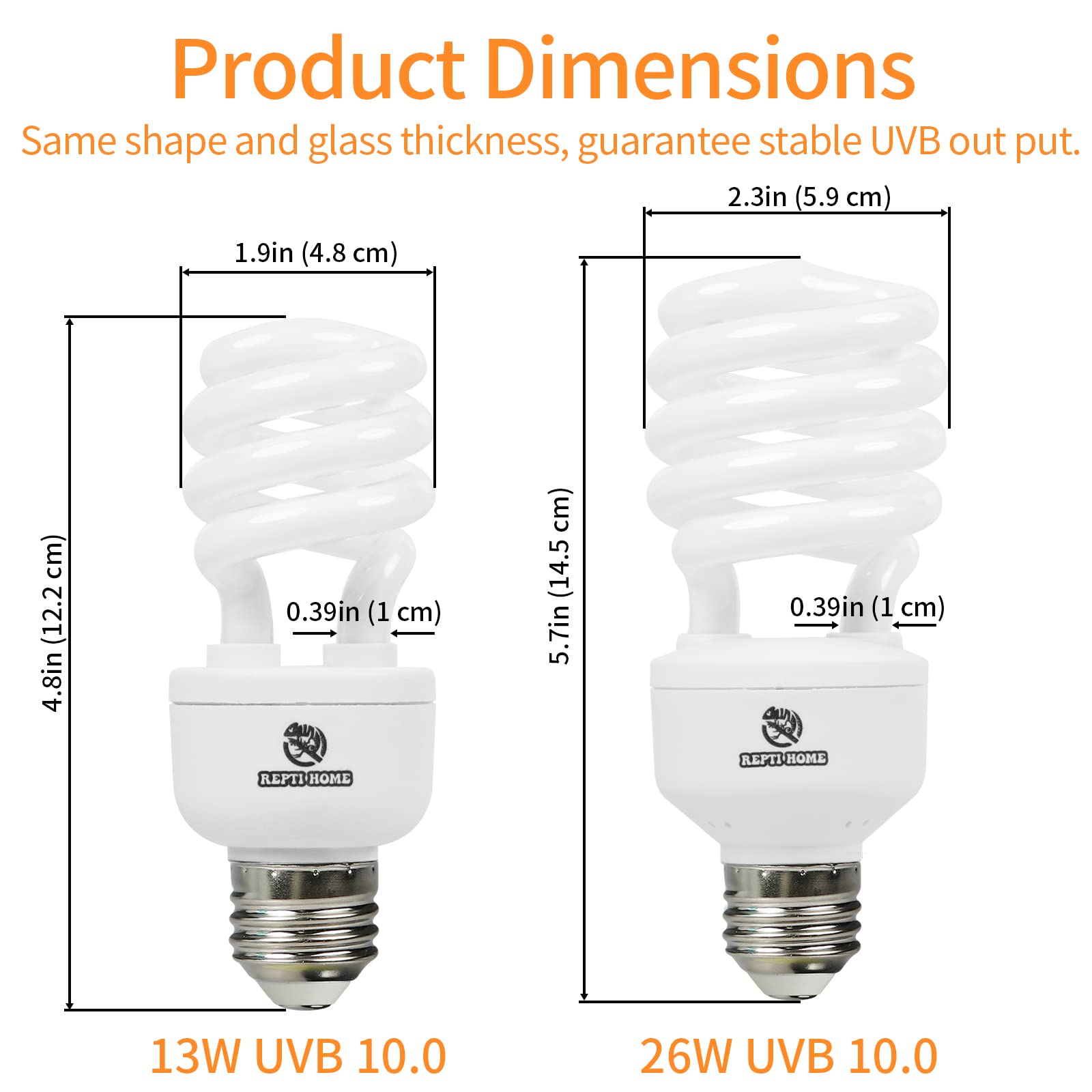 REPTI HOME UVB Reptile Light 10.0 - 26W Desert UVA UVB Bulb for Bearded Dragons, Lizards, Tortoises, Snakes, and Ge