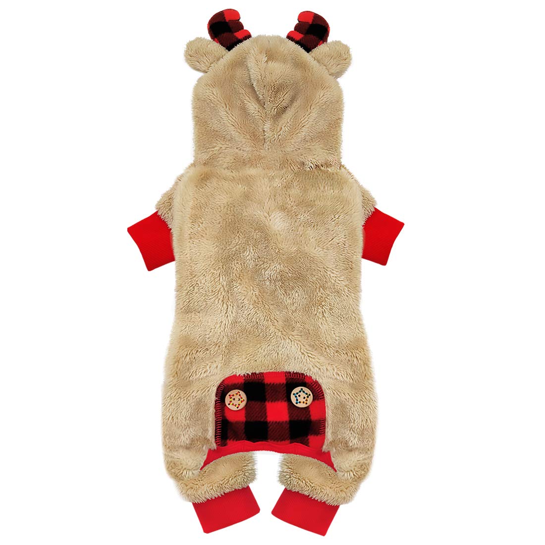 Kyeese Holiday Dog Pajama Christmas Reindeer With Bowtie Red Buffalo Check Small Dog Pajamas Plaid Pet Pajamas,X-Large