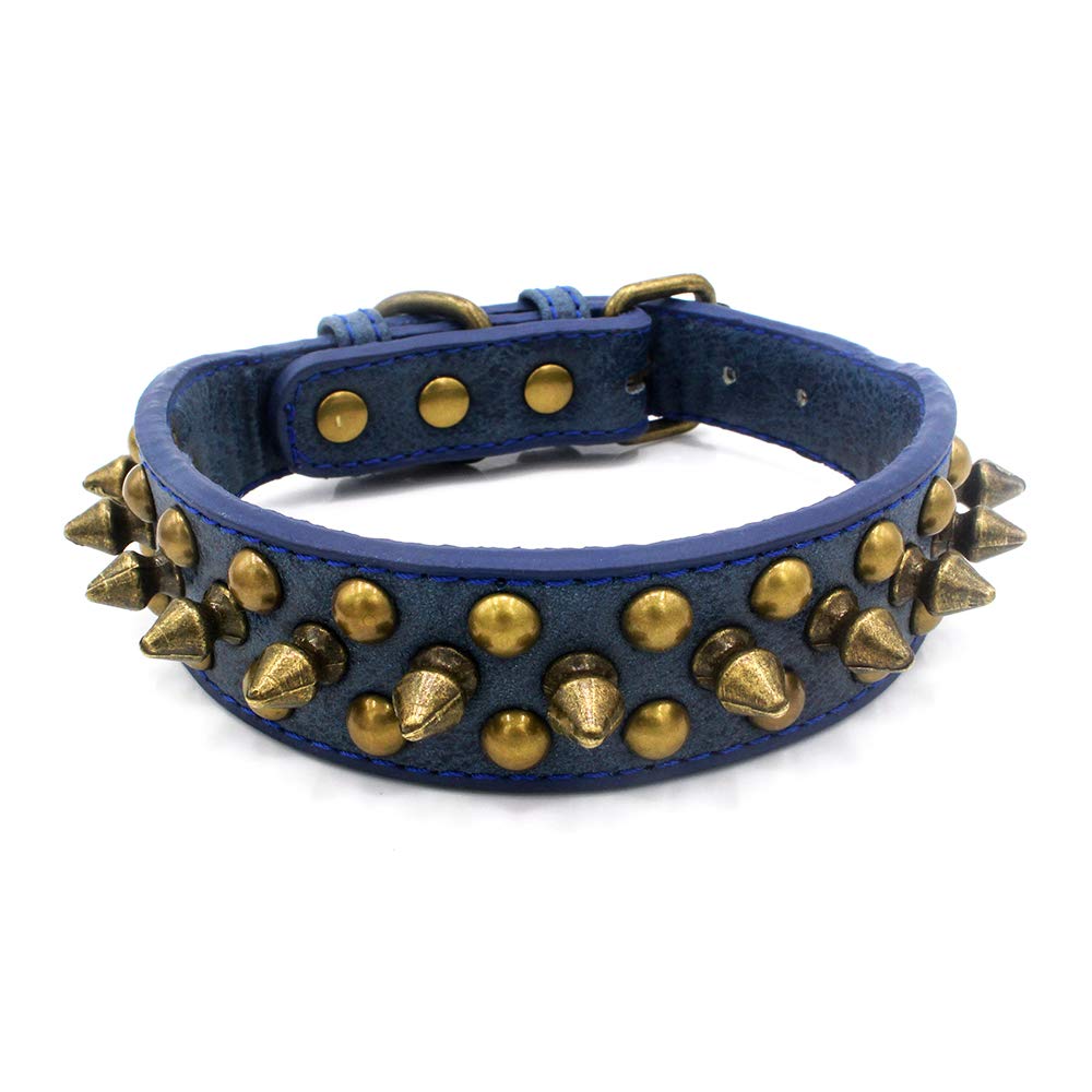 Serijoars Spiked Dog Collar Soft Pu Leather Mushrooms Rivet Spike Studded Dog Collar Adjustable Puppy Collars (L, Blue2)