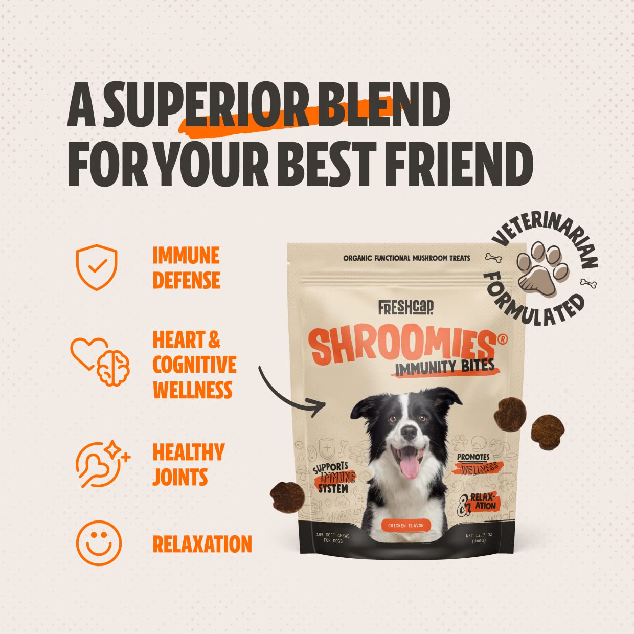 Shroomies - Organic Mushroom Complex for Dogs - Turkey Tail, Lions Mane - DHA, EPA, Turmeric and Kelp - 180 Soft Chews - Immunit