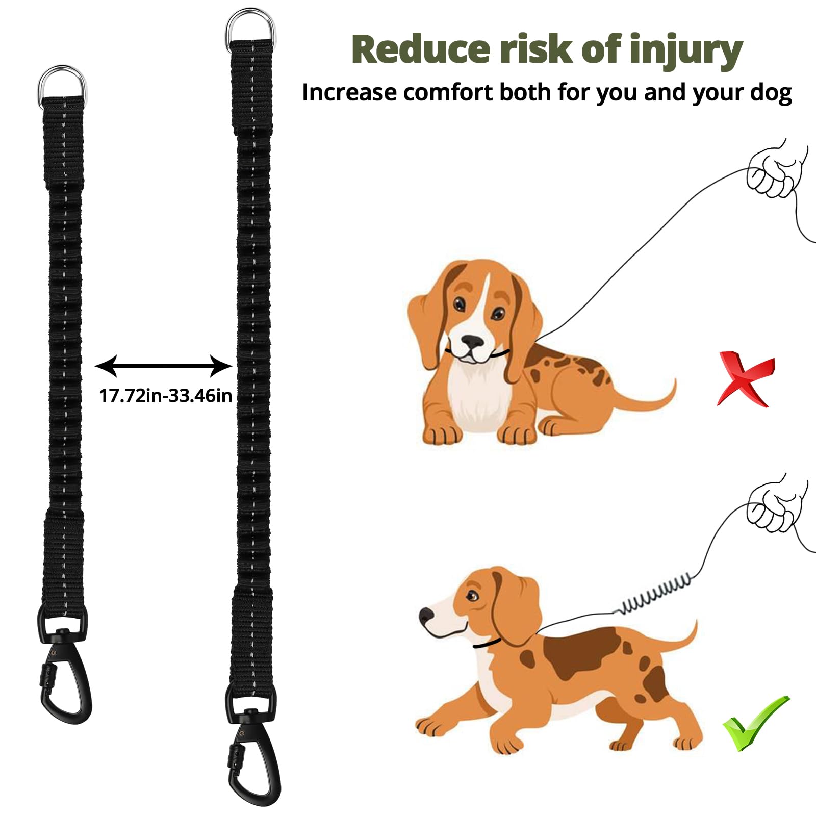 jenico Long Dog Leash 10FT: Heavy Duty Nylon Rope Leashes for Dogs Training with Reflective Threads Bungee and Padded Handle - D