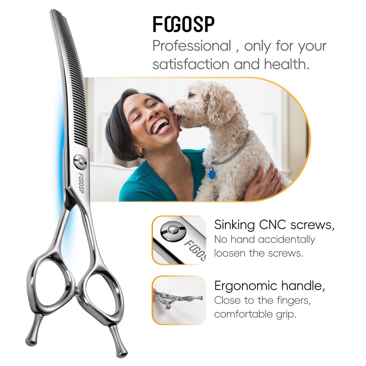 Fogosp Curved Thinning Shears For Dogs 7.5'' Professional Blender Thinning Shears For Medium Large Dog 35% Thinning Rate (7.5 In, V Type Blender)