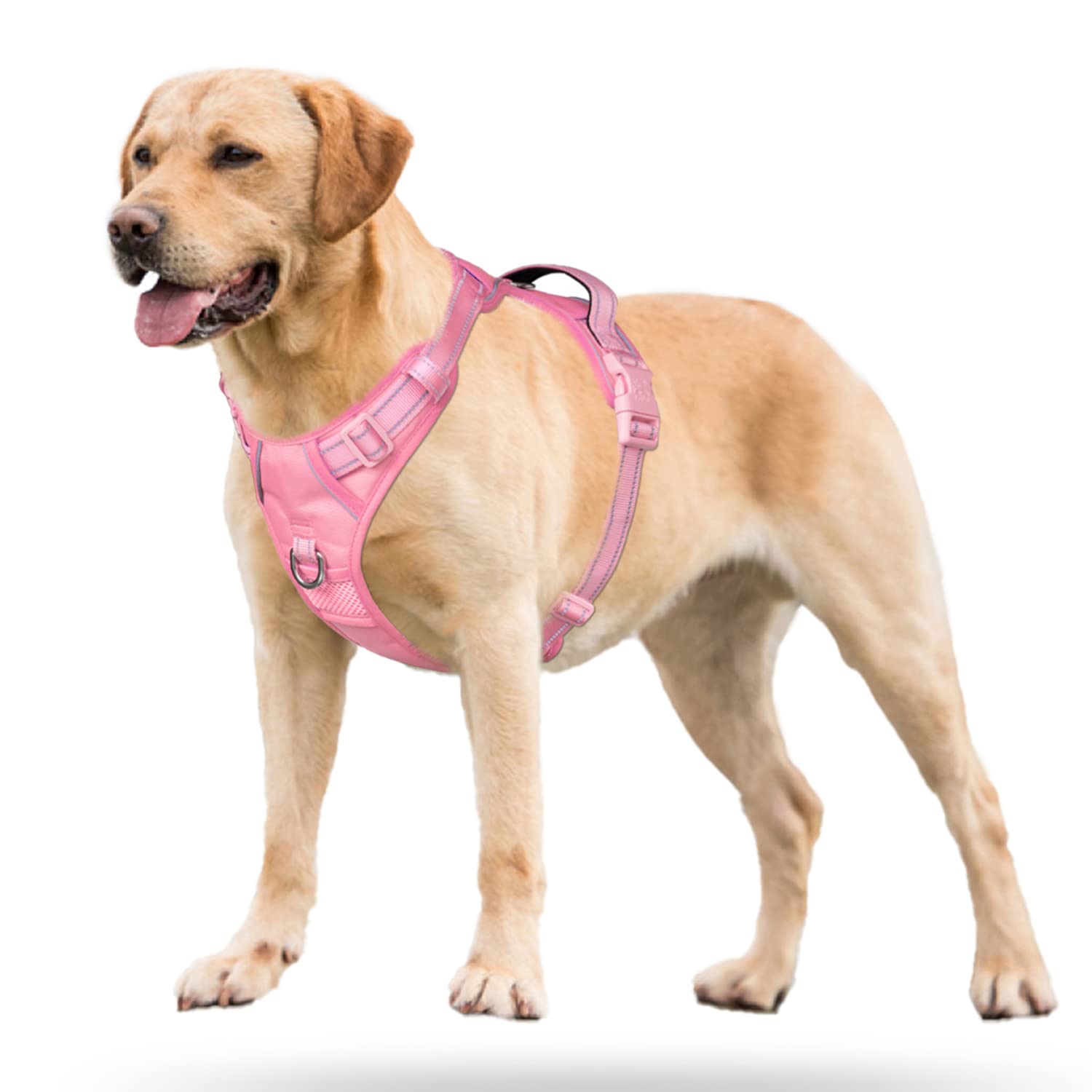 Poypet No Pull Dog Harness, No Choke Reflective Dog Vest, Adjustable Pet Harnesses With Easy Control Padded Handle For Small Medium Large Dogs(Light Pink Matching Trim,Xl)