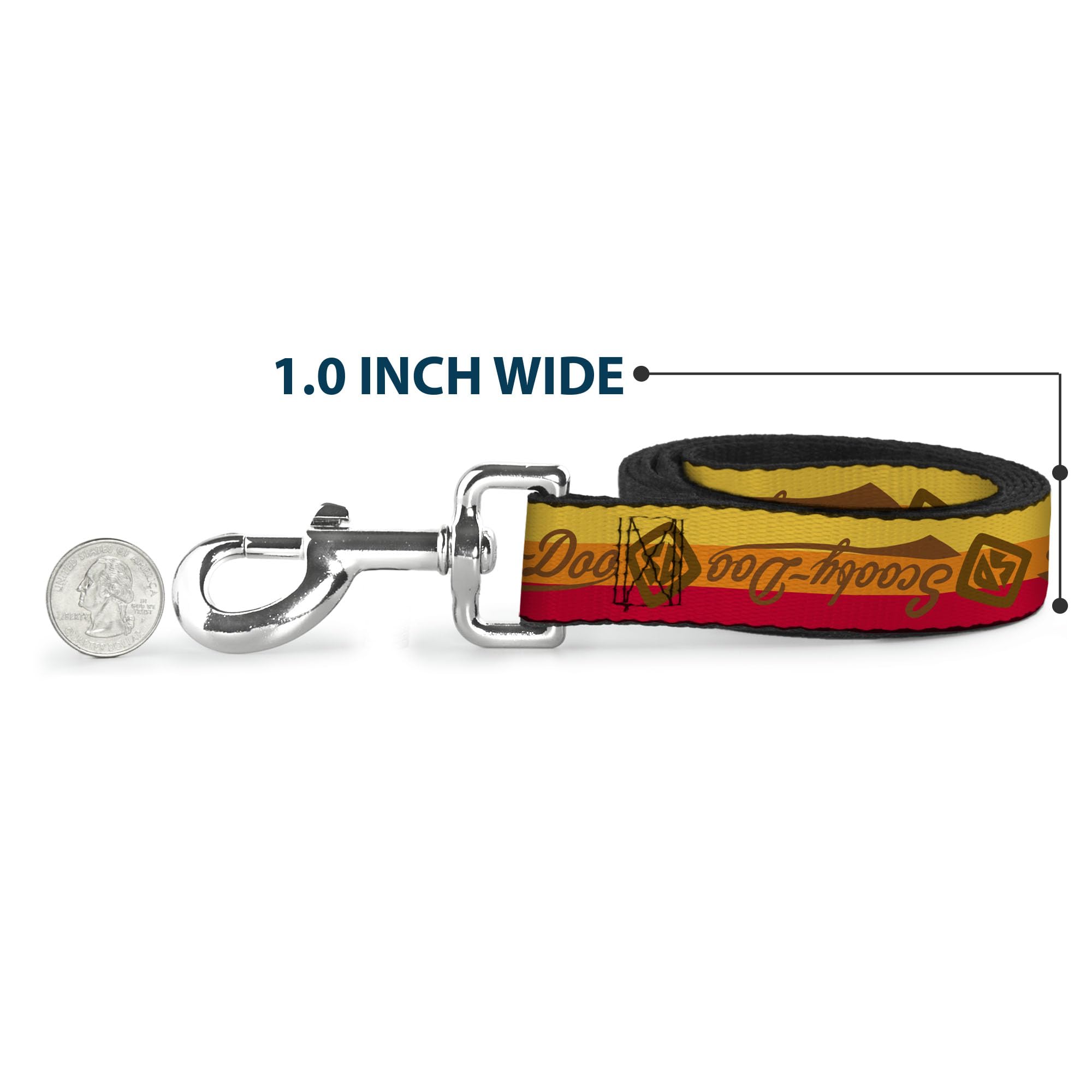 Dog Leash Scooby Doo Script Sd Icon Stripe Yellow Orange Red Brown 6 Feet Long 1.5 Inch Wide