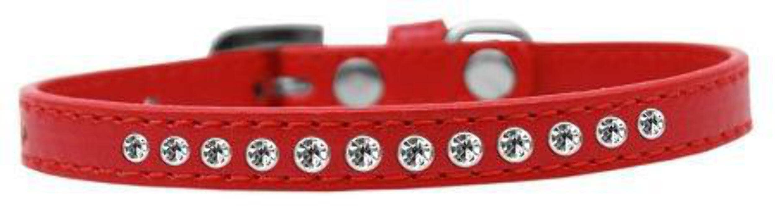 Mirage Pet Products Clear Crystal Puppy Dog Collar, Size 14, Red