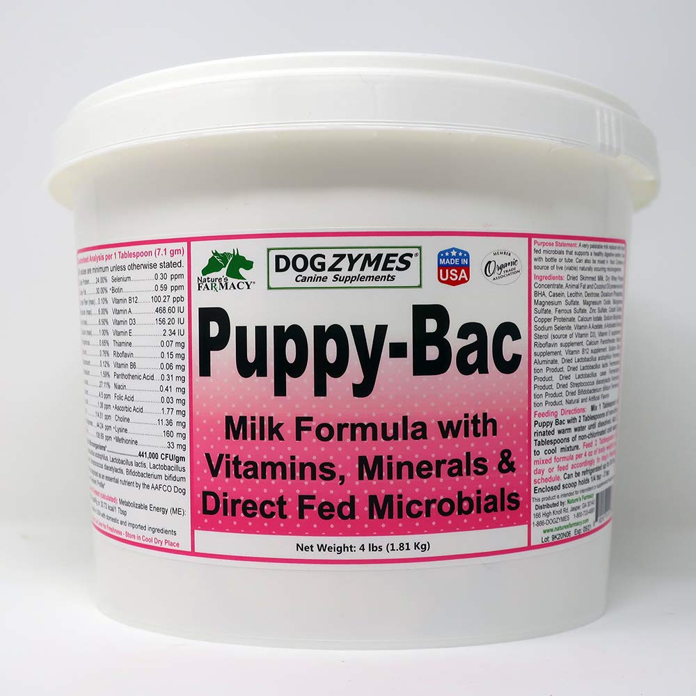 Dogzymes Puppy-Bac Milk Replacer formulated with The Proper ratios of Protein, Fat and nutrients for Growing Puppies (4 Pound)