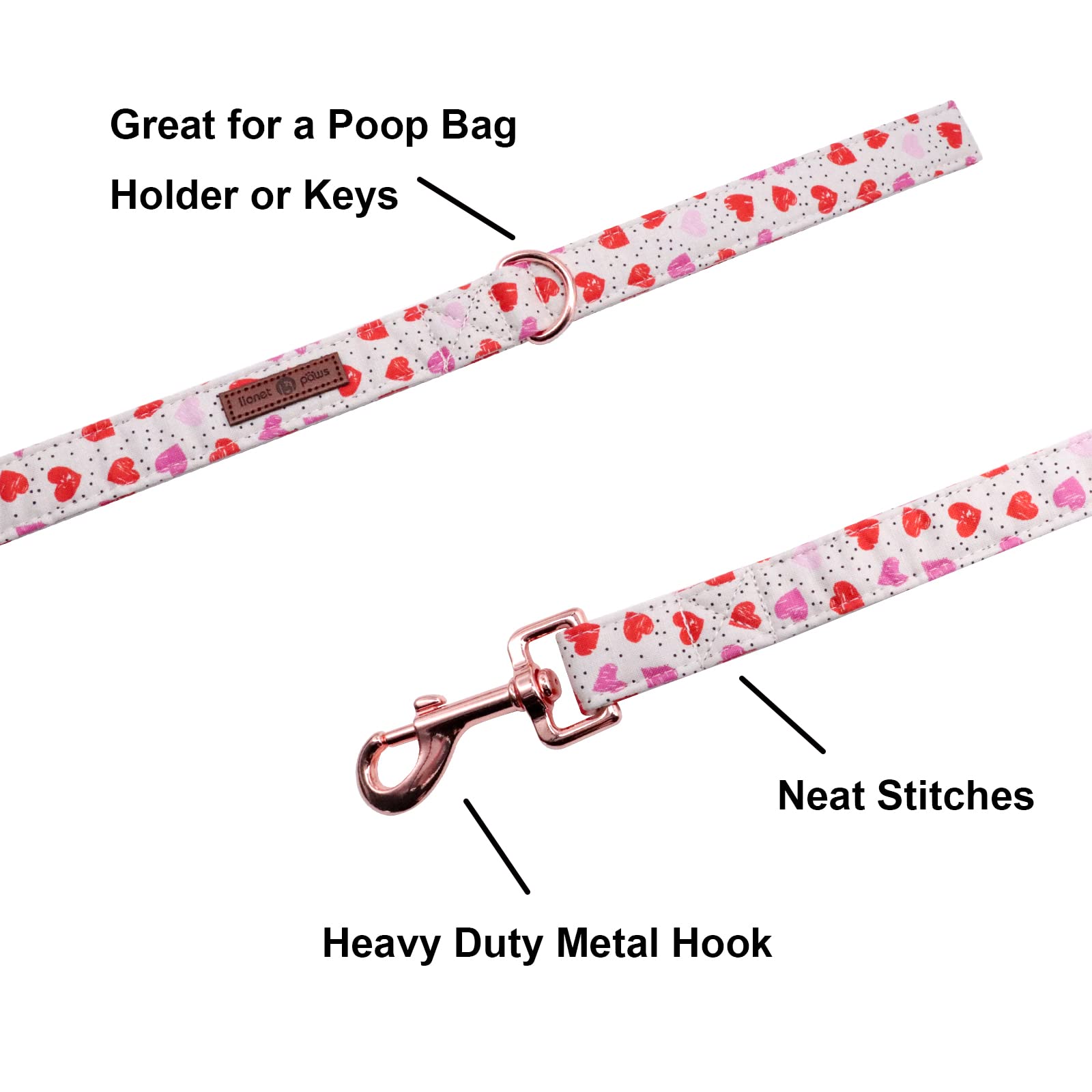 Lionet Paws Valentine'S Day Dog Leash And Matching Collar For Small, Medium, Large Dogs