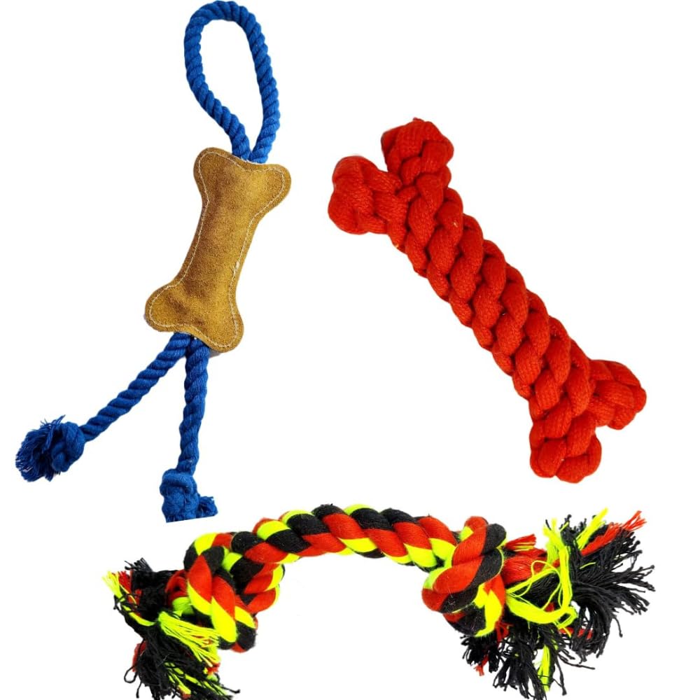 Chullbull Pet Products Rope Toys For Dogs, Puppy Chew Teething Rope Toys Set Of 3 Durable Cotton Dog Toys For Playing And Teeth 