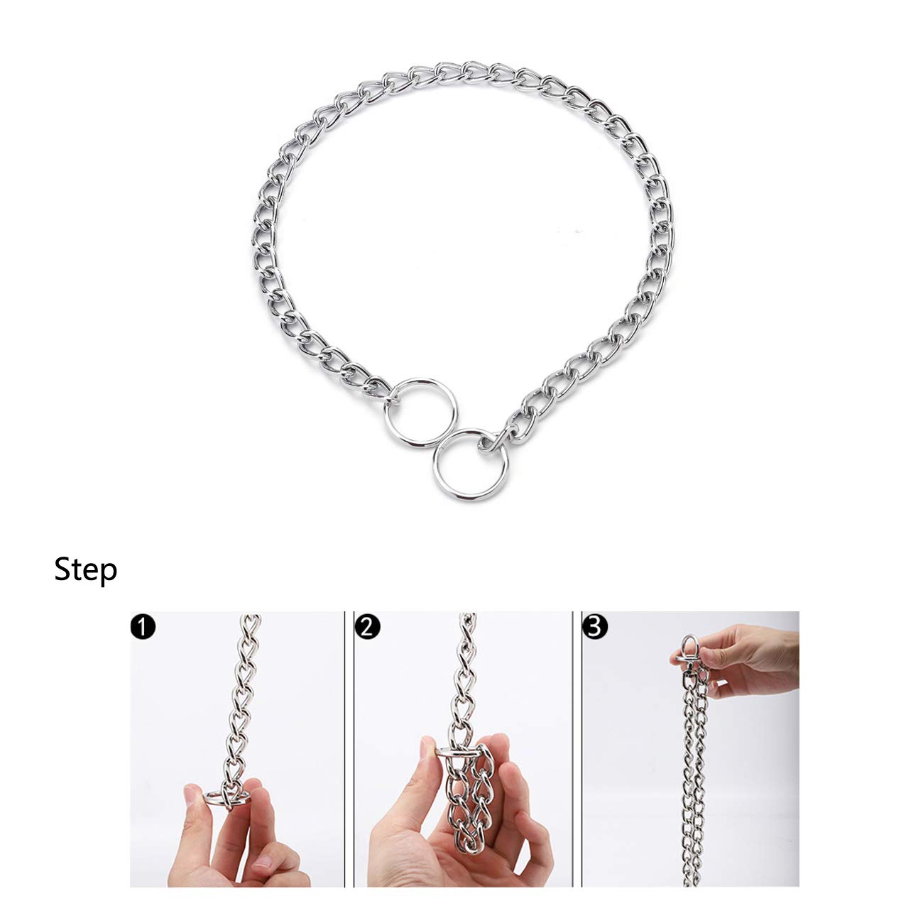 Wontee Stainless Steel Dog Choke Collar, 3.0mm x 22inch, Silver P Chain Slip Collar for Training and Walking