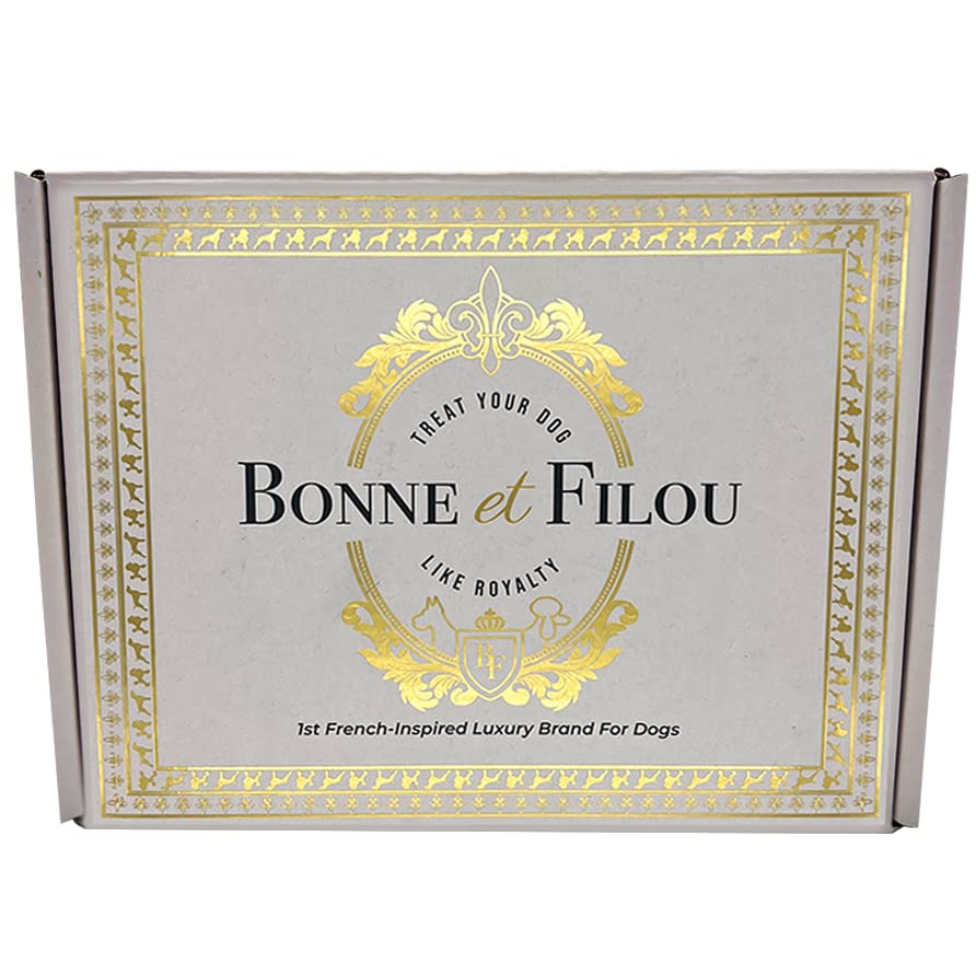 Bonne et Filou Christmas Dog Treats, Luxury Gourmet Gift Box, 18 Hand Designed Macarons, Truffles & Bone Cookies, Perfect Holida