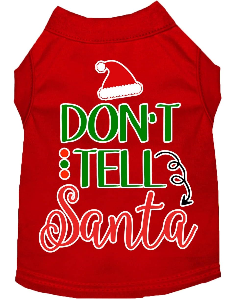 Christmas Pet Dog & Cat Shirt Screen Printed, "Don't Tell Santa" Yellow SM (3-6 lbs.)