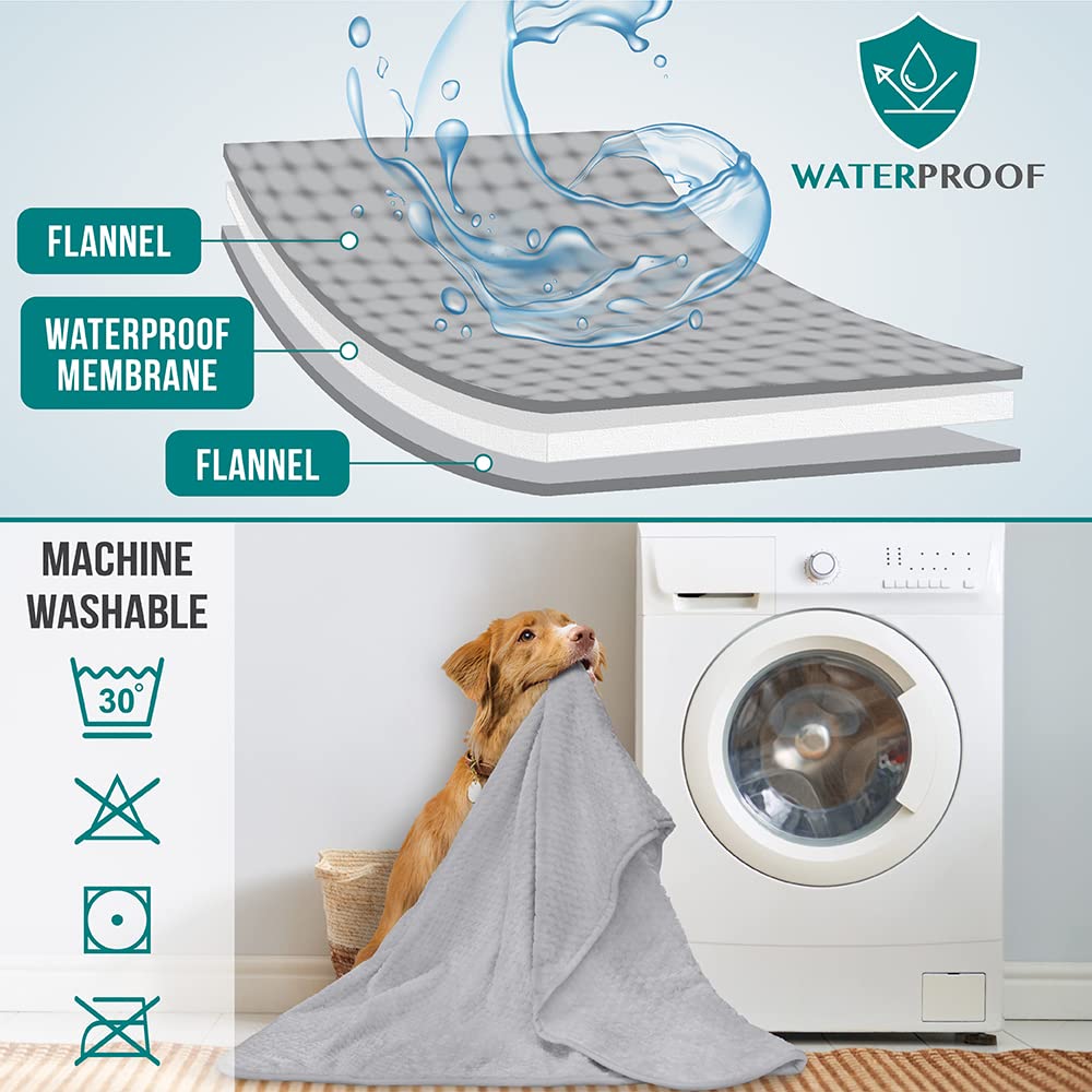 Petami Waterproof Dog Blanket, Leakproof Xl Pet Blanket For Large Dogs, Furniture Sofa Couch Cover Protector, Fleece Cat Throw Bed Crate Kennel, Reversible Washable Soft Plush, Twin 60X80 Light Gray