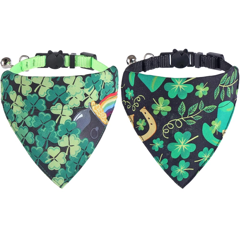St.Patrick'S Day Cat Collars Breakaway With Bandana Bell Pet Kitten Adjustable Small Dog Puppies Girl Boy