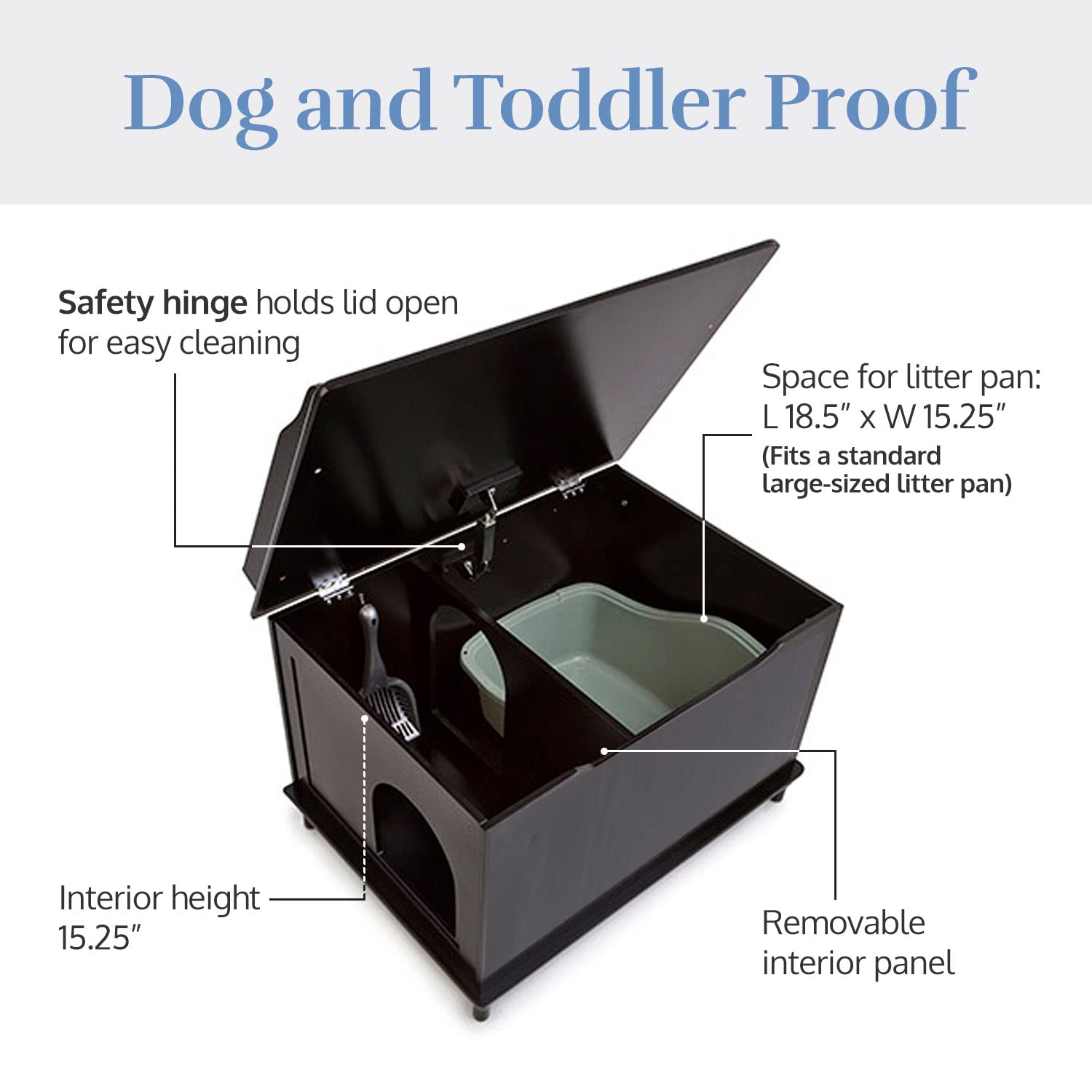 DESIGNER PET PRODUCTS Designer Catbox Litter Box Enclosure, Large, Engineered Wood, Black, Model DCB-B