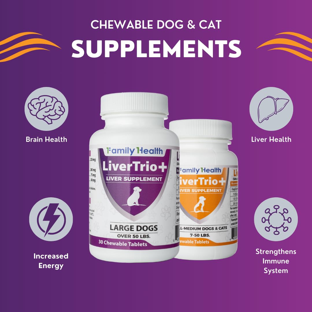 LiverTrio+ Liver Support Supplement for Small-Medium Dogs, Chewable Tablets with Silybin A+B & Glutathione, 30 Ct, Orange