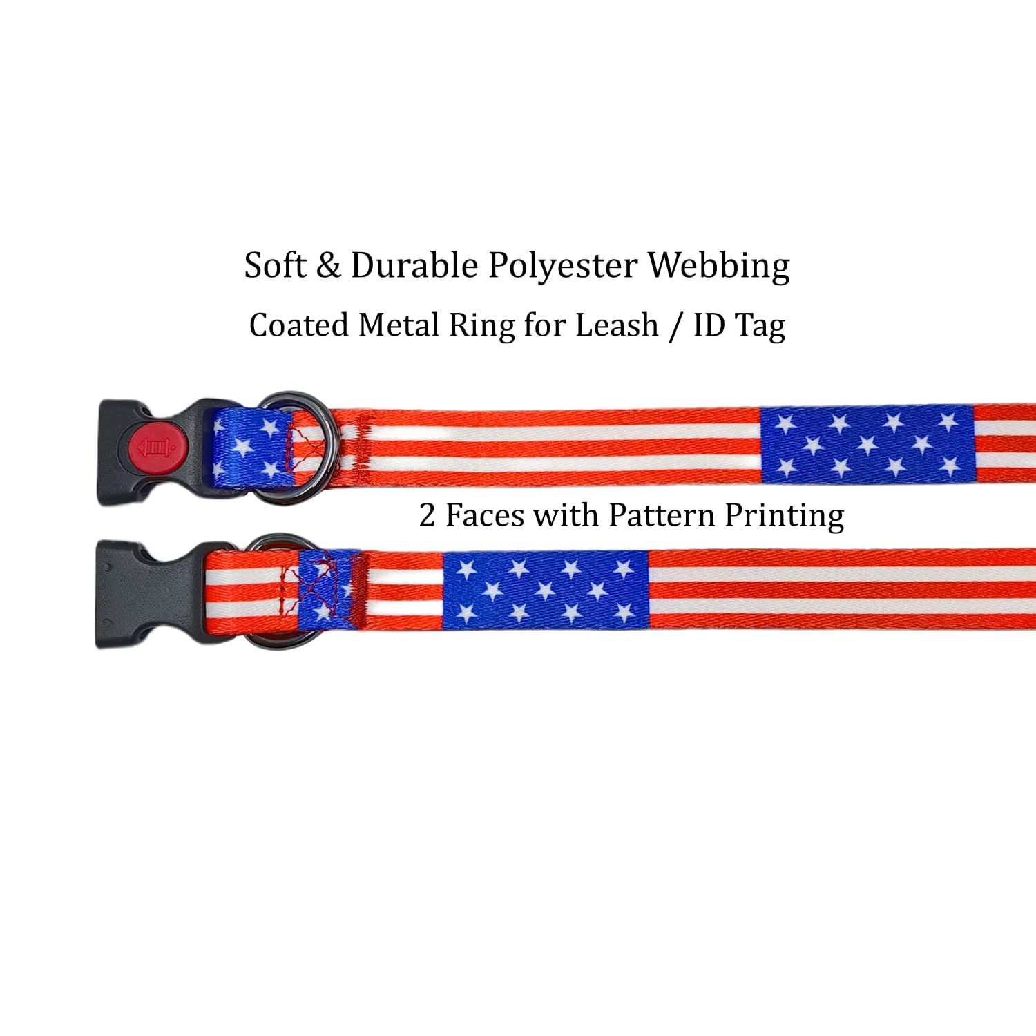 Olahibi Basic Dog Collar, American Flag Pattern, Soft And Durable Polyester Material, Adjustable Length, For Small Dogs.(S, Us F