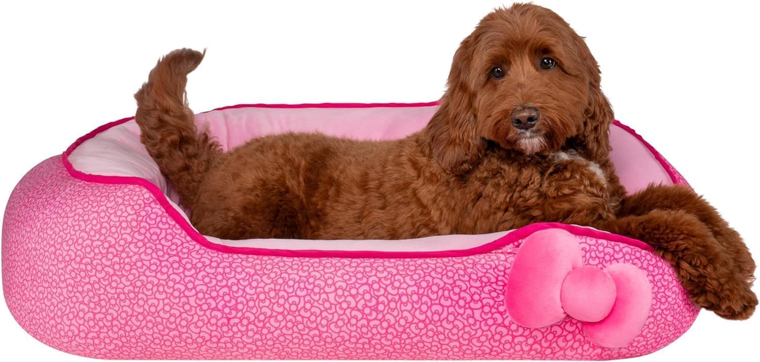 Hello Kitty And Friends Pink Bolster Pet Bed With Printed Design And Machine Washable Removable Insert - Size Large - Ultrasoft