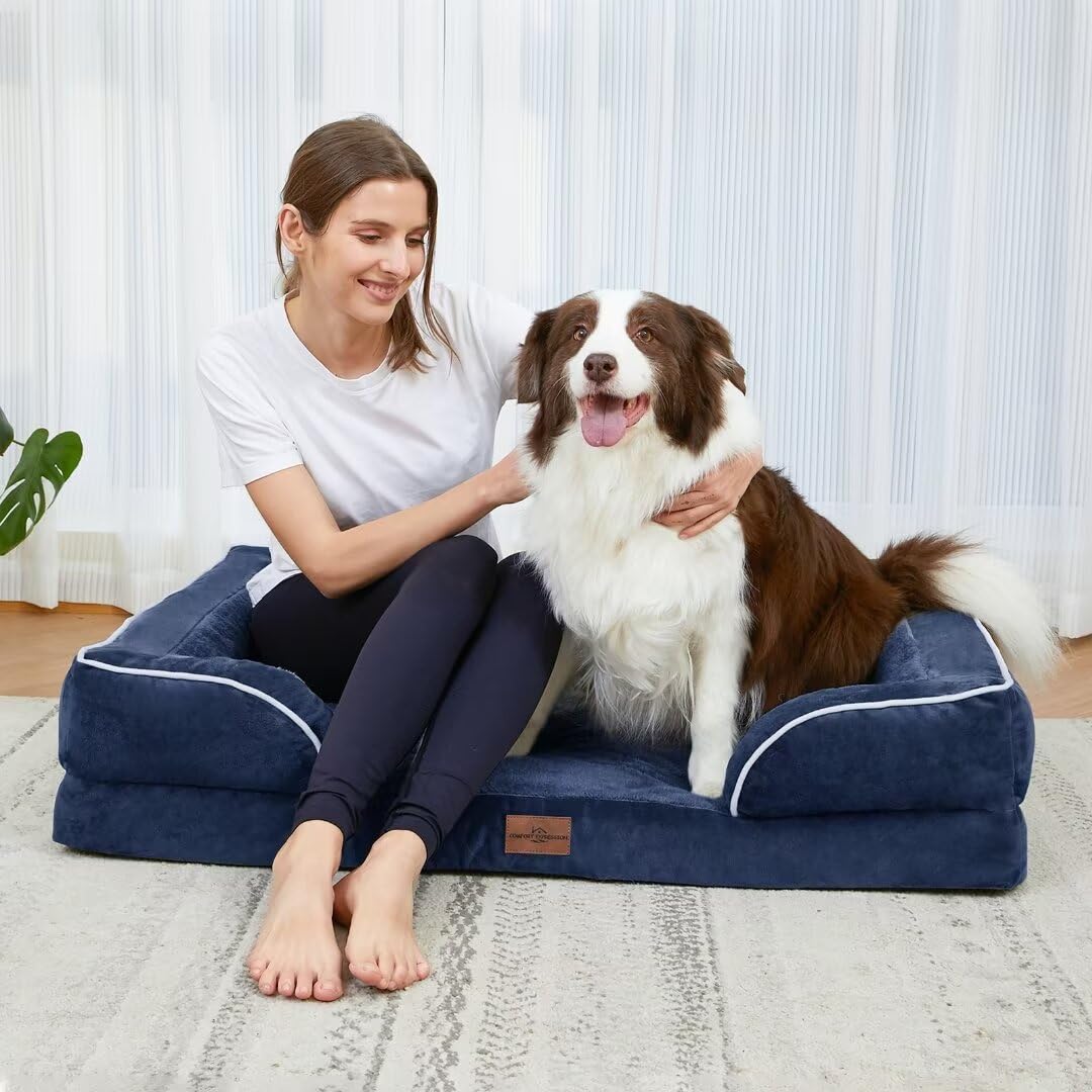 Comfort Expression Pv Washable Jumbo Dog Bed For Extra Large Dogs, Waterproof Orthopedic Dog Bed, Jumbo Breed Dog Bed Sofa With Removable Cover & Non-Slip Bottom(Jumbo,Navy Blue)
