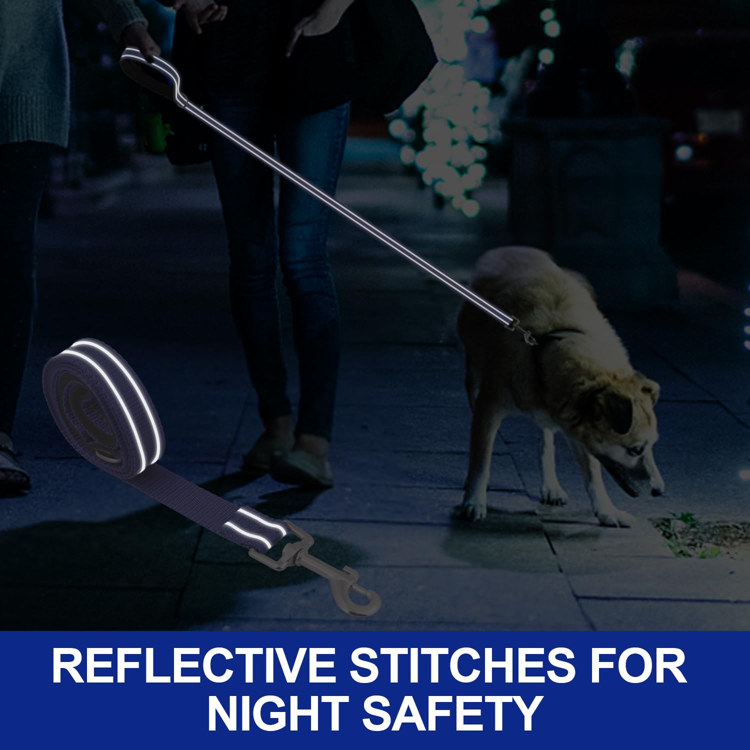 Usunyvora Reflective Nylon Dog Leash For Walking,Strong Dog Leash With Padded Handle For Small And Medium Dogs,5 Ft,Navy Blue