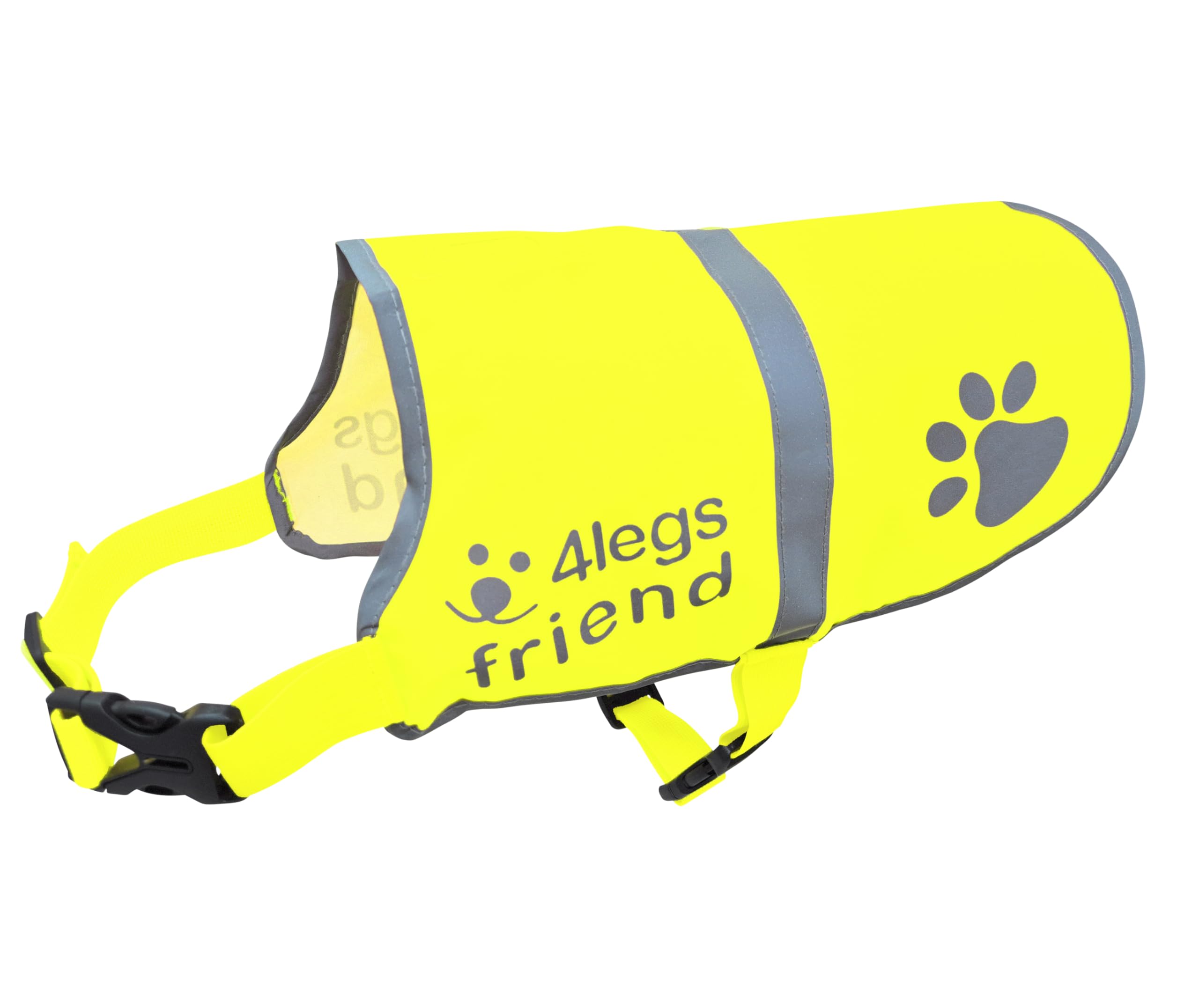 Yellow Safety Reflective Lightweight Vest With Leash Hole 5 Sizes - Snap Lock Buckle Straps, High Visibility For Outdoor Activit