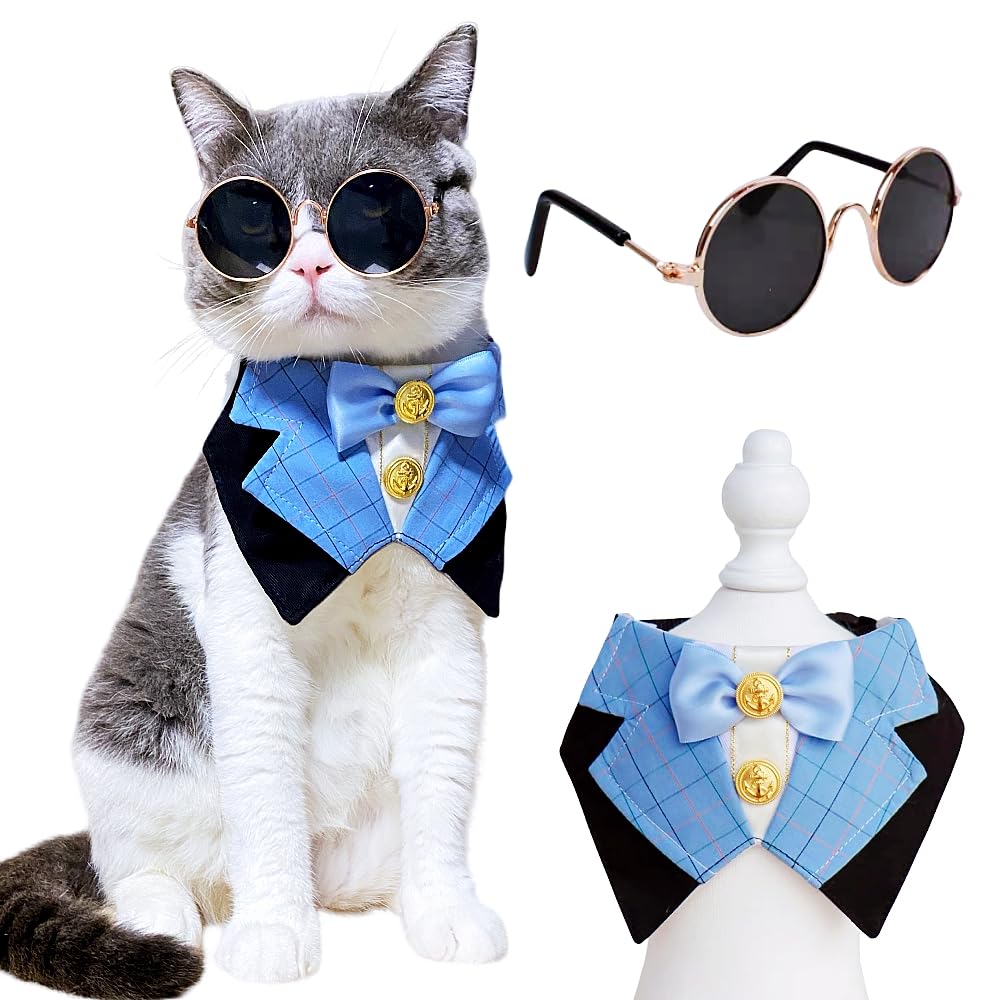 Gallarato Dog Tuxedo Formal Cat Birthday Costume Cat Dog Formal Wedding Attire (Blue)