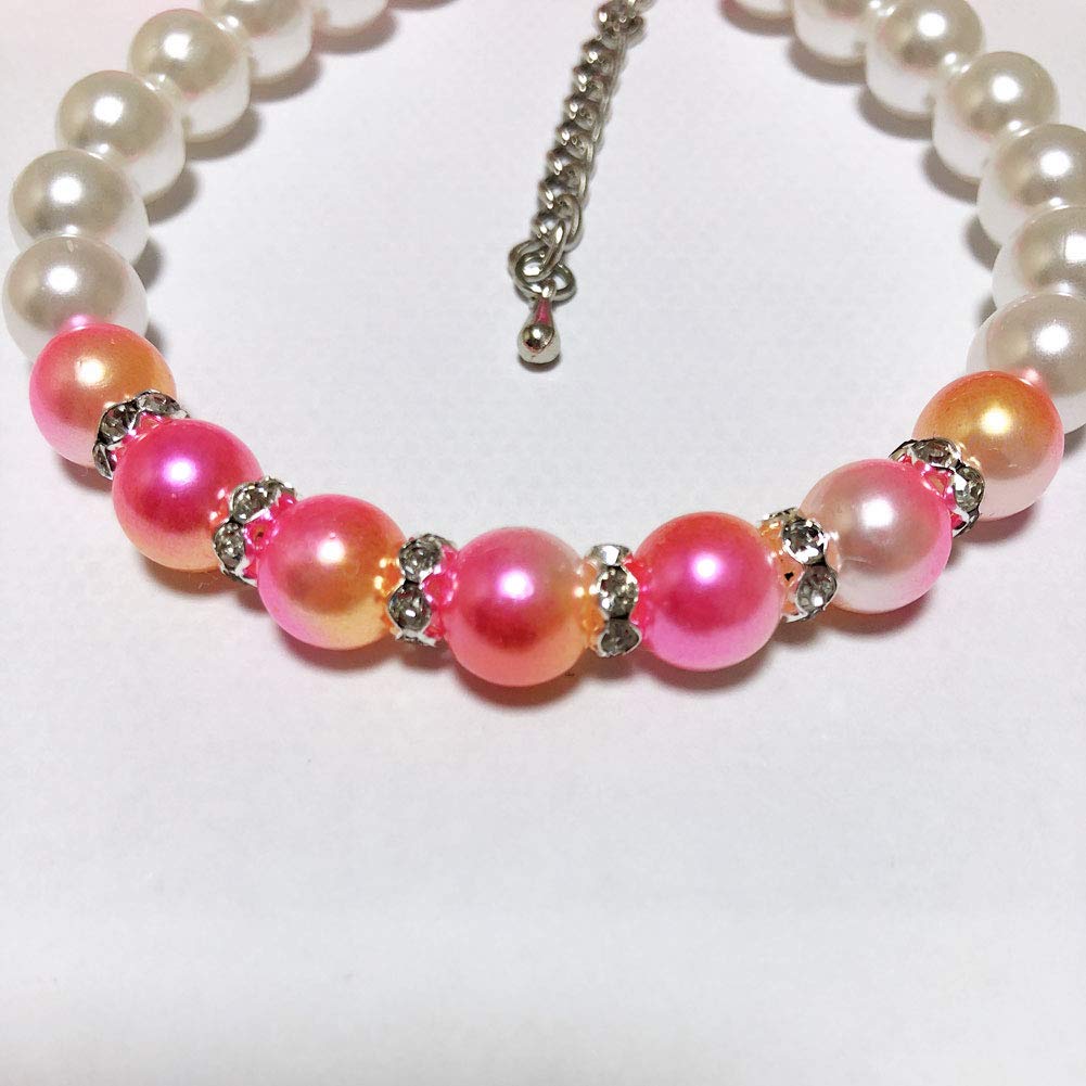 Petfavorites Ombre Pearls Dog Necklace Jewelry For Small Dogs Puppy - Bling Rhinestones Cat Wedding Collar - Chihuahua Yorkie Girl Clothes Costume Outfits Accessories (Ombre Pink, Size S)