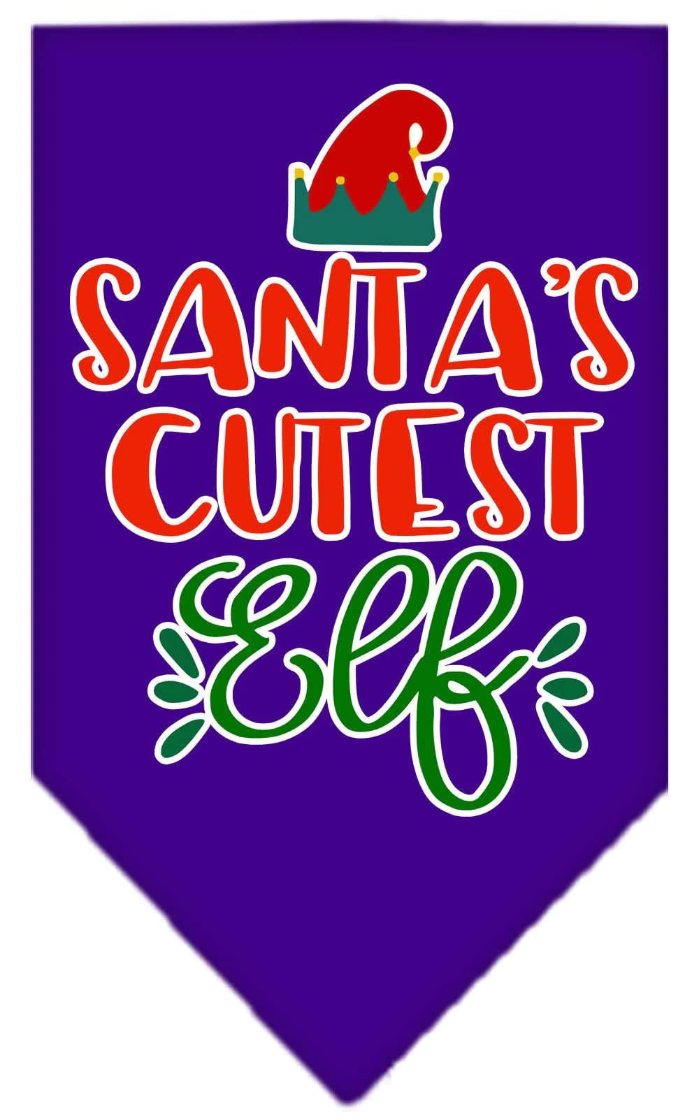 Christmas Pet and Dog Bandana Screen Printed, "Santa's Cutest Elf" Red Large