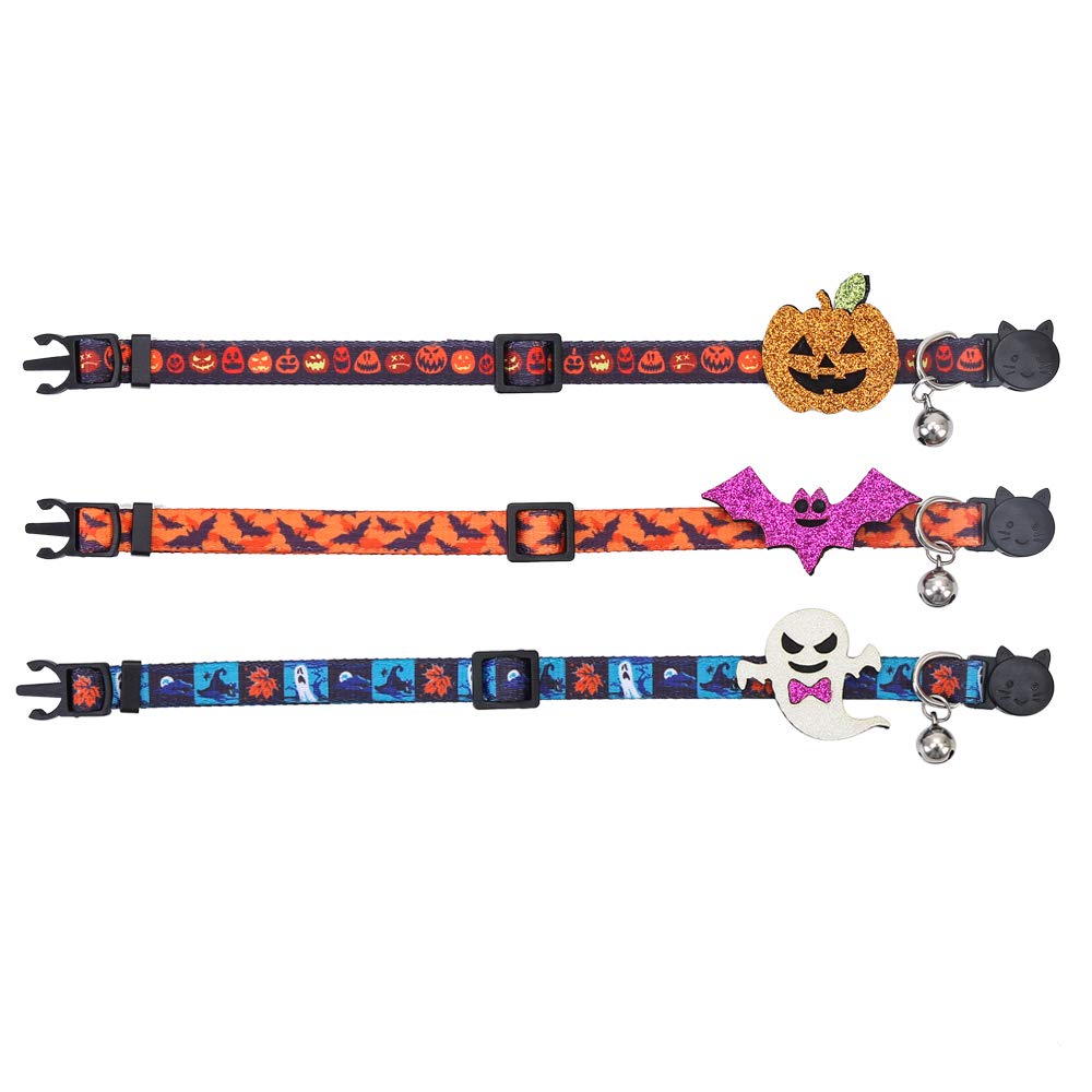 Lamphyface 3 Pack Halloween Cat Collar With Bell Breakaway Adjustable